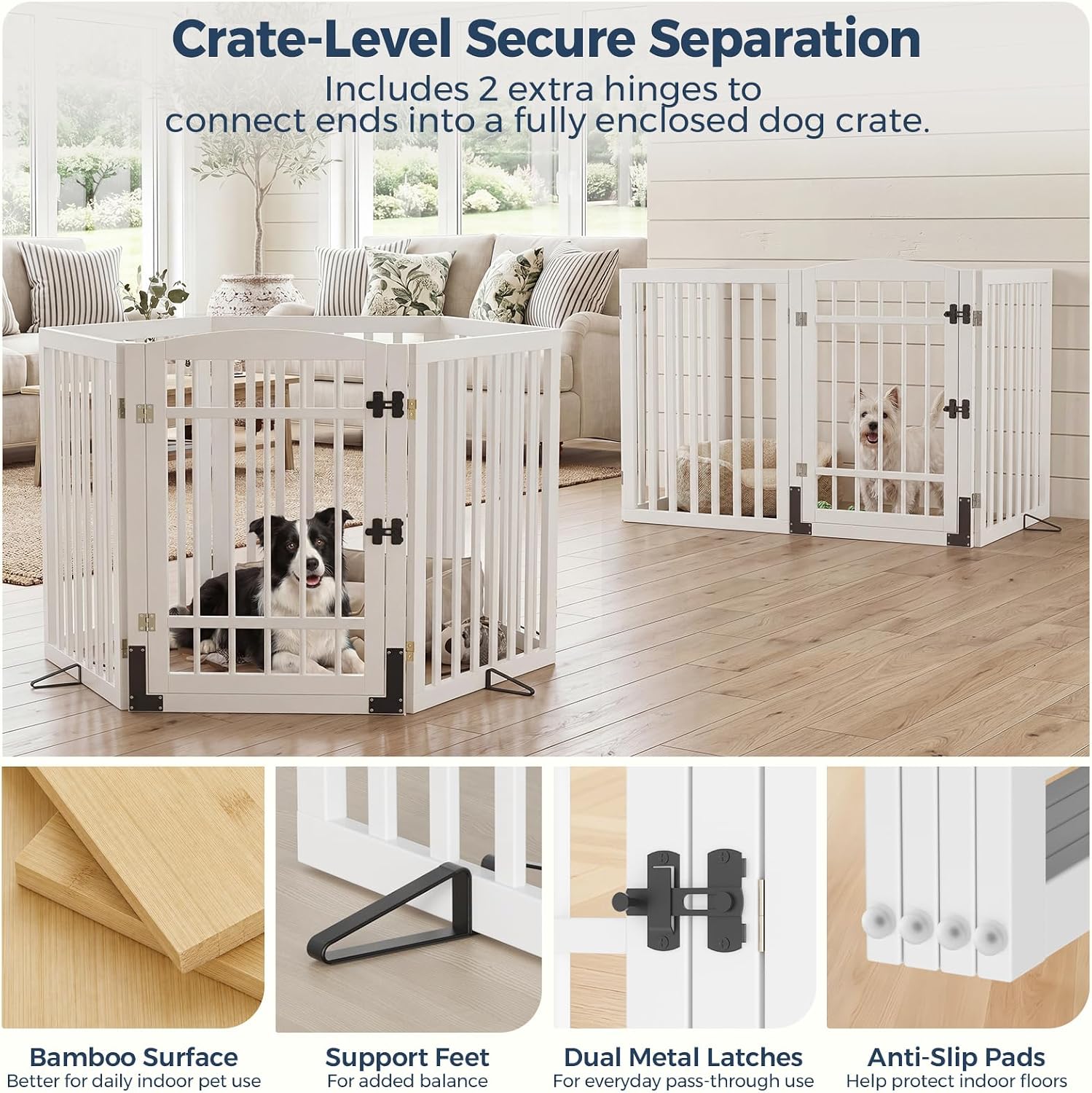 Detalle de Homykic HK-ZWL4P-30IN-WH Bamboo Dog Gate with Door, 30-Inch, White
