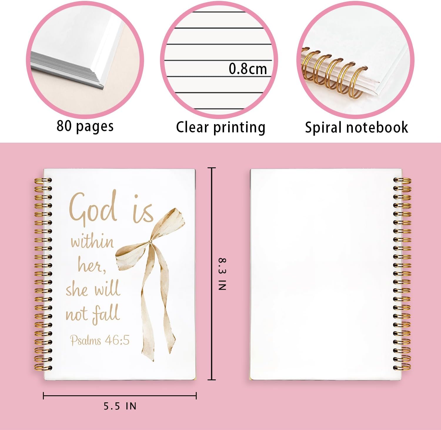 Thumbnail 6 de LIANGW Coquette Beige Bow Christian Journal, Hardcover Spiral Notebook, 80 Pages