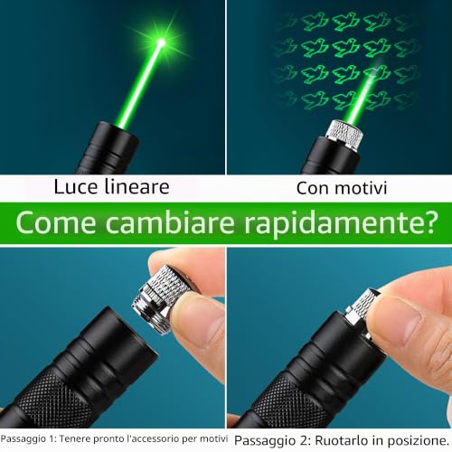 Thumbnail 4 de Wood Homing Torcia a LED con luce verde: potente puntatore verde ricaricabile e cappucci intercambiabili