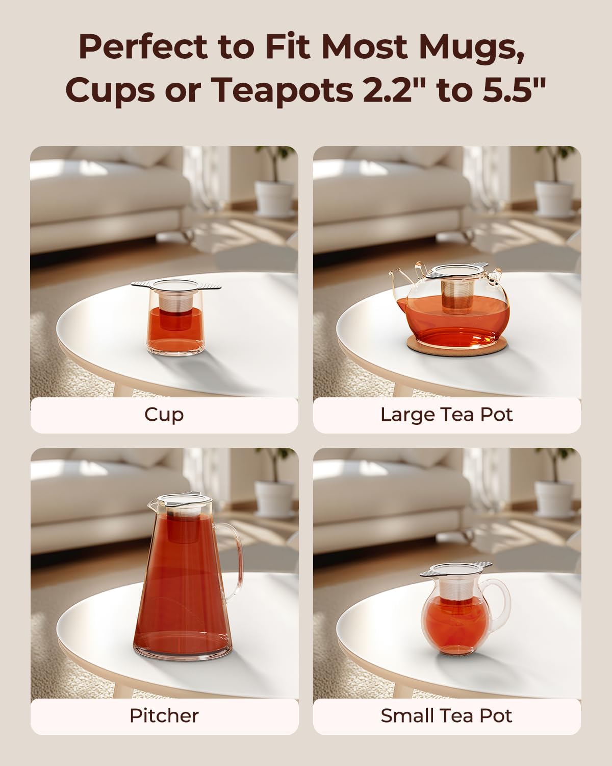 Detalle de Reinmoson Large Tea Strainers & Filters for Loose Tea – 304 Stainless Steel, Extra Fine Mesh, 10-Teaspoon Capacity