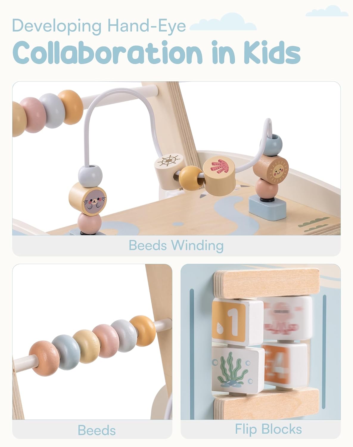 Thumbnail 3 de ROBOTIME Baby Lauflernwagen Holz – Montessori-Aktivitätscenter im Bus-Design für 10 Monate bis 1–2 Jahre