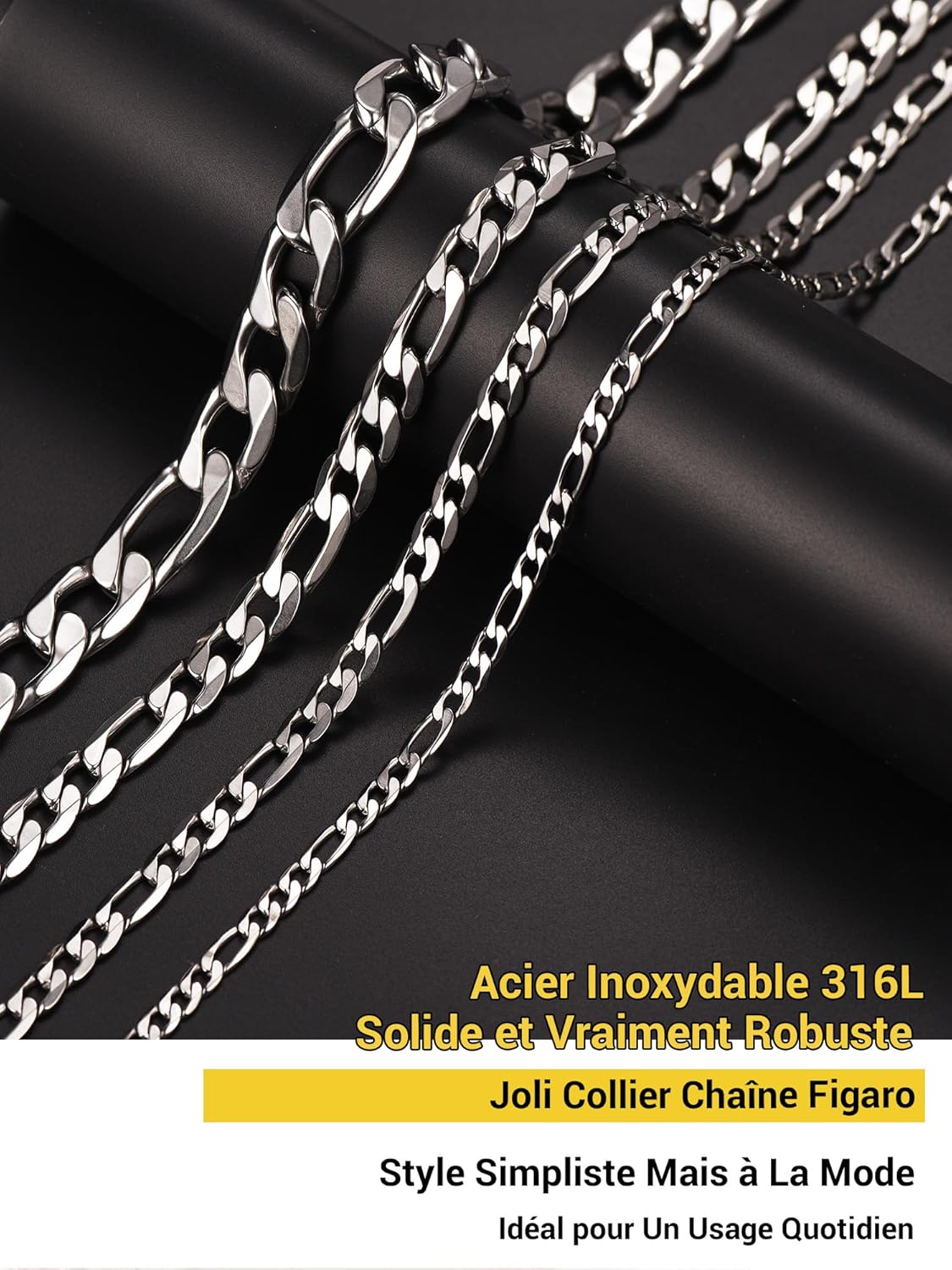 Thumbnail 6 de PROSTEEL Collier Chaîne Figaro en Acier Inoxydable 316L – 3 en 1 (4/6/9/13 mm) | Longueurs 36 à 76 cm
