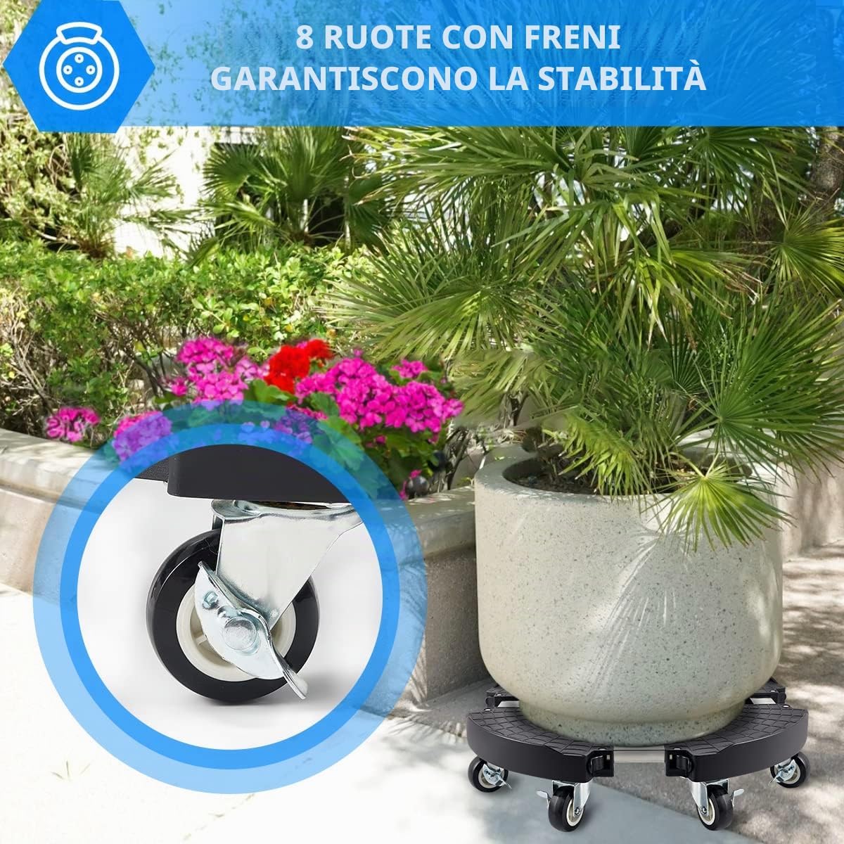 Detalle de TreeGun Sottovaso per Piante con Ruote – Portavasi Regolabile da 38–58 cm, Capacità 200 kg