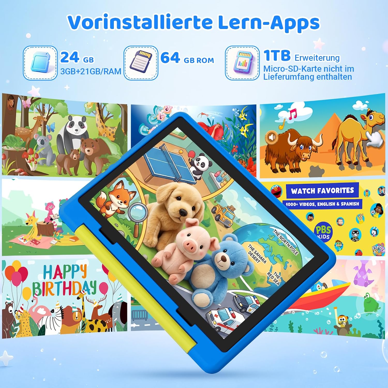 Detalle de Laptok Kinder Tablet 10 Zoll mit Android 15 – Robuste Lern- und Spielhilfe für Kinder von 3–12 Jahren