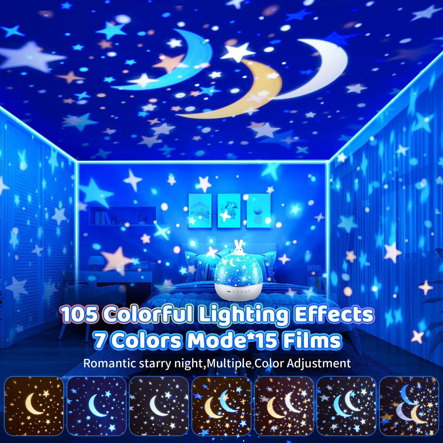 Detalle de One Fire Night Light Projector: 15 Films, Bluetooth Music and 360° Projection for Kids