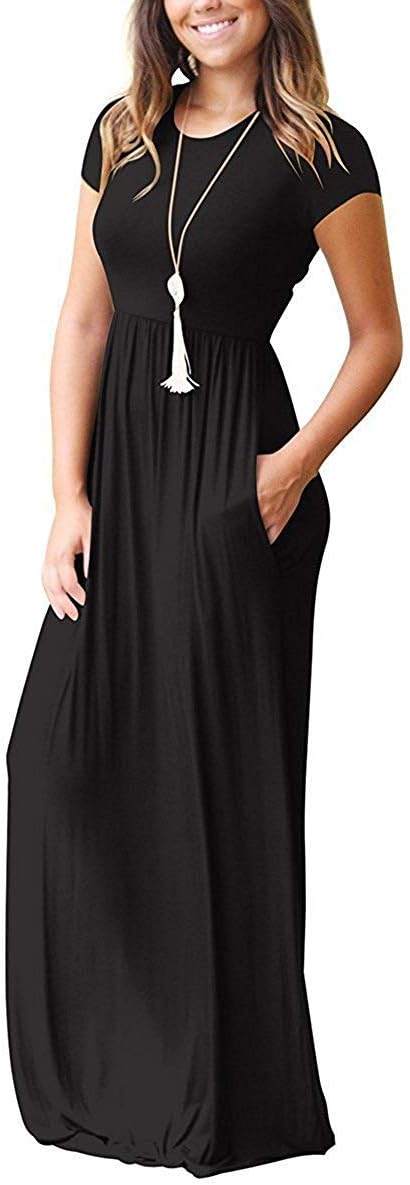 Thumbnail 3 de AUSELILY Women's Classic Short Sleeve Loose Maxi Dress with Pockets (Jersey, Elastic Waist)