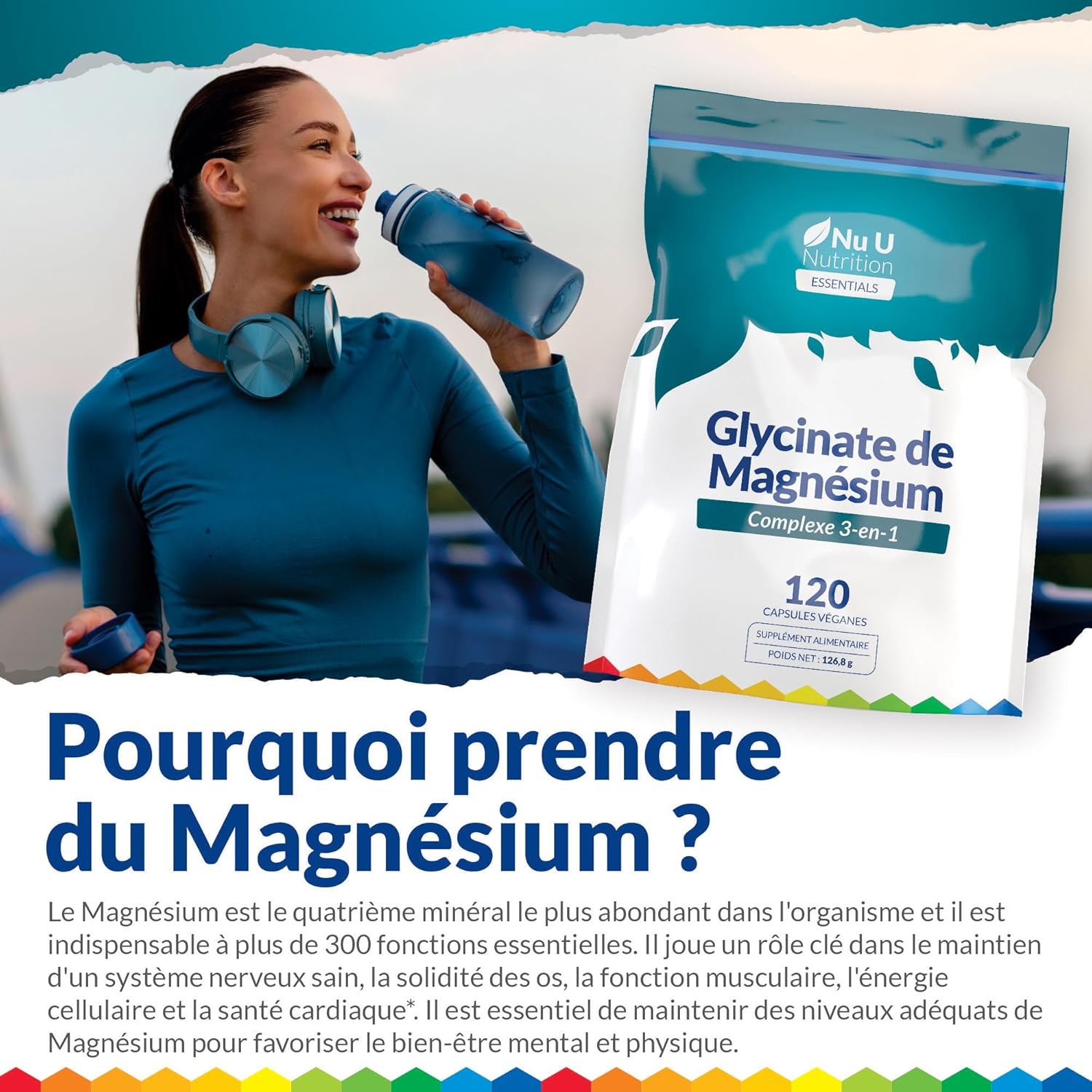Thumbnail 6 de Nu U Nutrition Magnésium Glycinate 3-en-1 Complex 1813 mg - 120 capsules