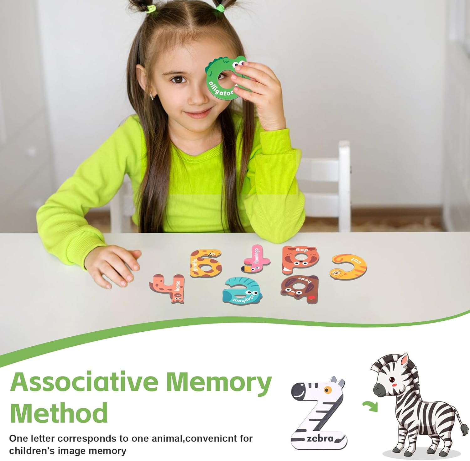 Detalle 2 de 52-piece magnetic letter set for kids (uppercase & lowercase) with animal design