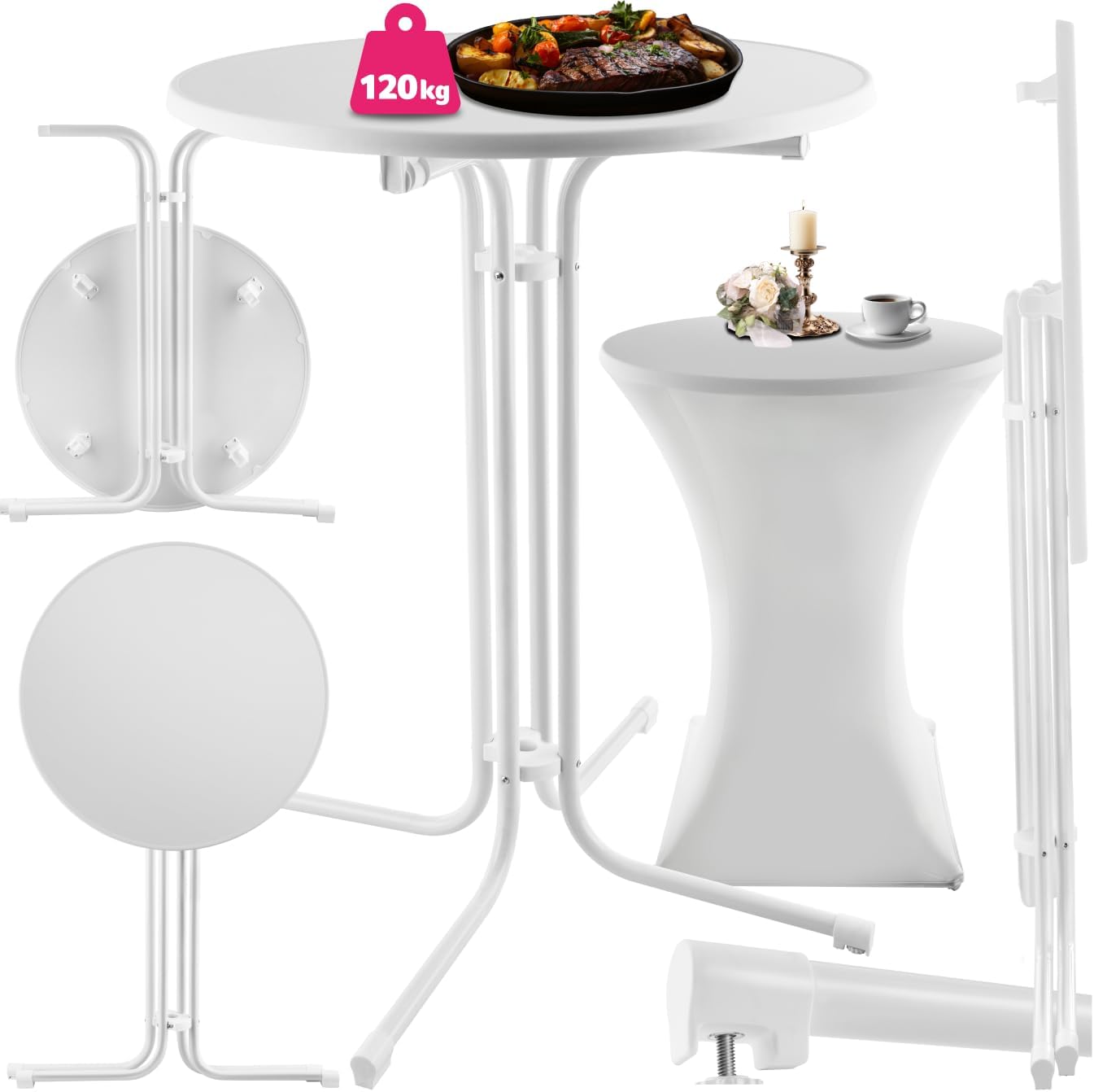 Detalle de tectake 405310 hopfällbart ståbord, runt, 110 cm högt med tvättbart överdrag