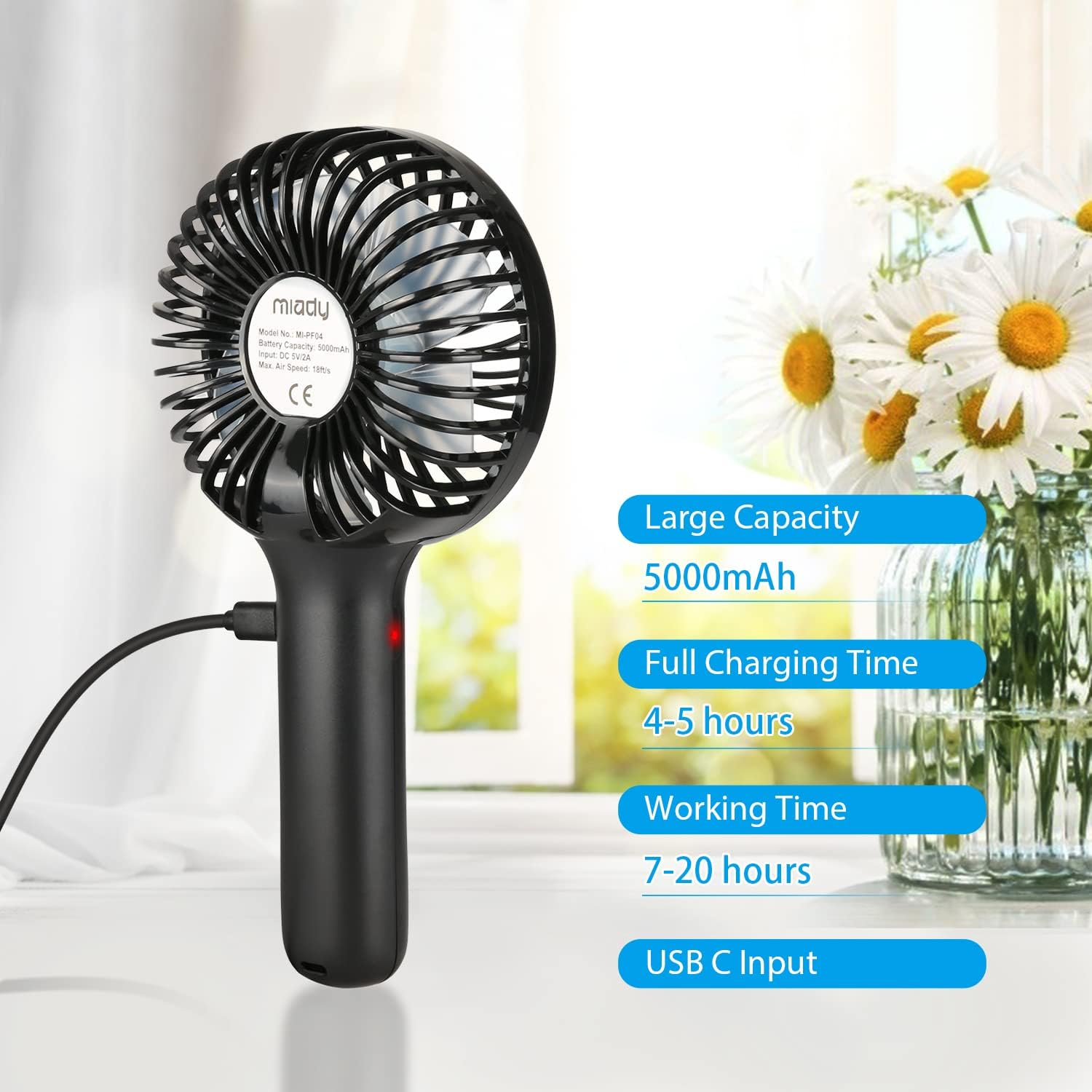 Thumbnail 1 de Miady 2-Pack 5000mAh USB-C Portable Fan — 3 Speeds, 7–20h Runtime