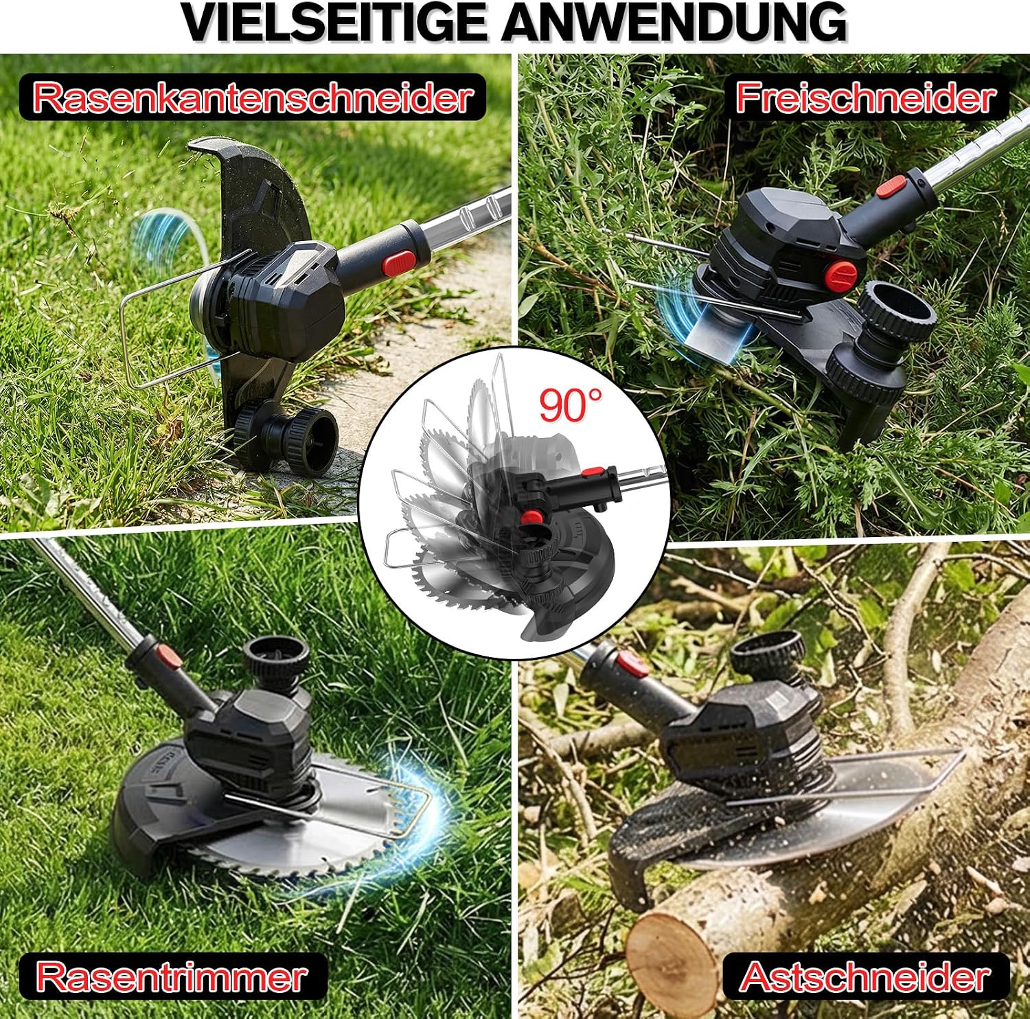 Detalle de SMILOVII Akku-Rasentrimmer 21V 4‑in‑1 (bis 24.000 RPM) mit 2× 2,0Ah, 90° drehbarem Kopf & LCD