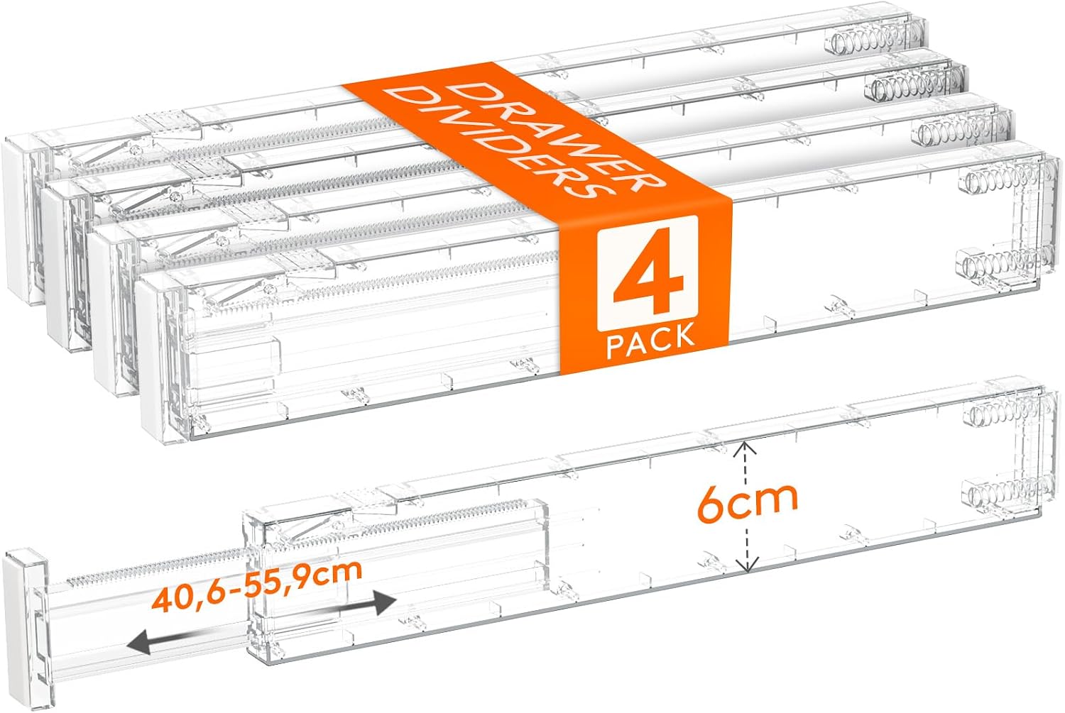 Detalle de Lifewit 4-pack lådavdelare, justerbara 40,6–56 cm, 6 cm höga
