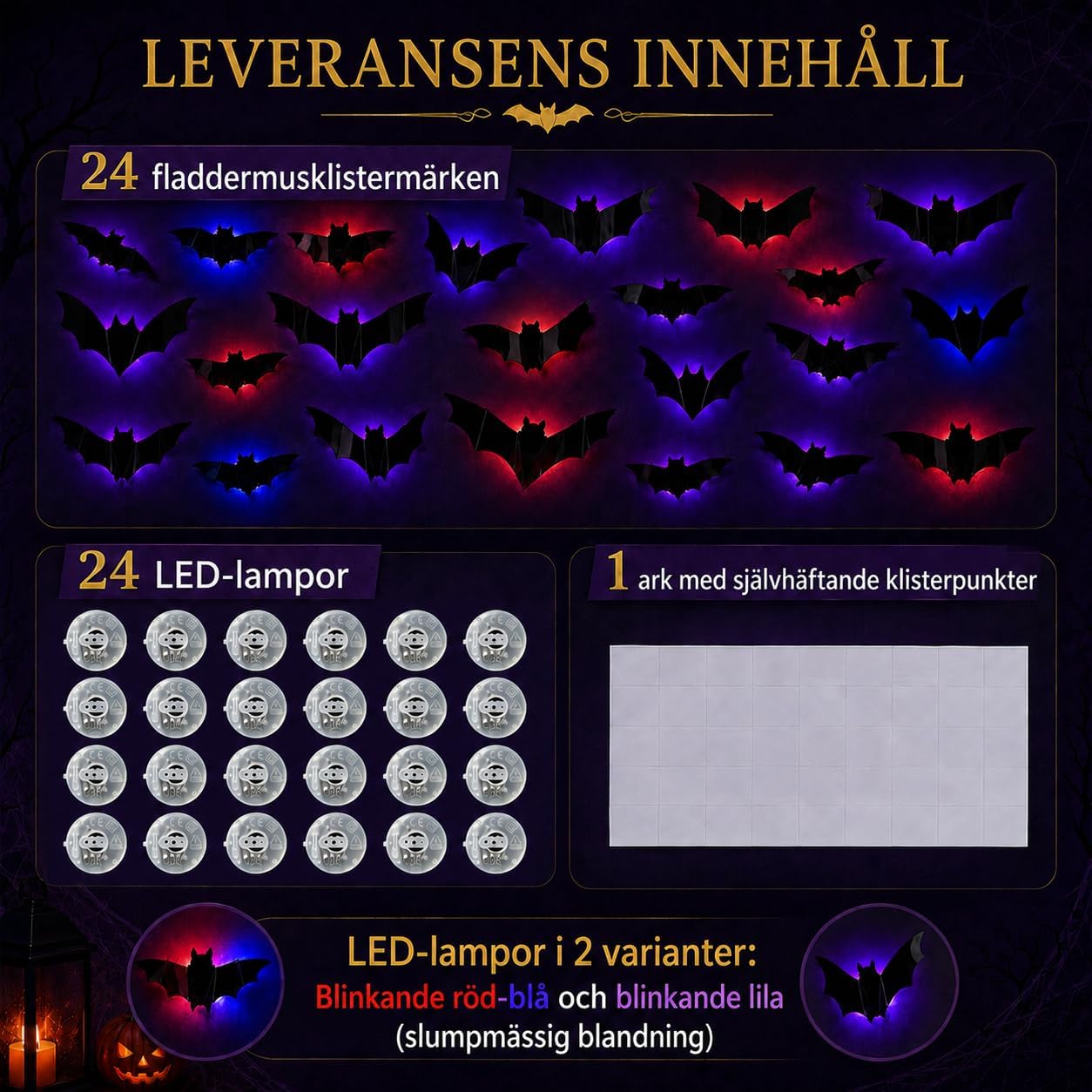 Detalle 1 de ShadowRealmTech 0025 Halloween-dekoration med 24 lysande 3D-fladdermöss