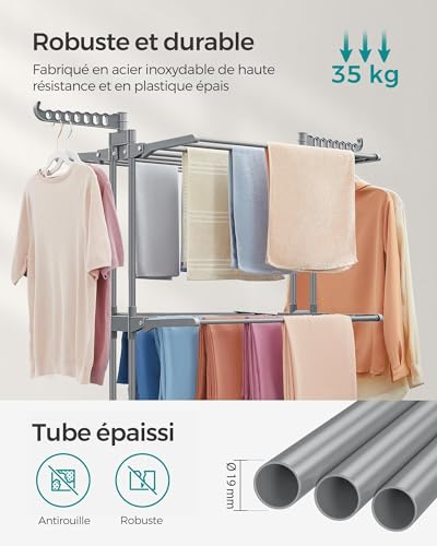 Detalle de SONGMICS Étendoir à Linge 4 Niveaux avec Roulettes – Grande Capacité, LLR701G01