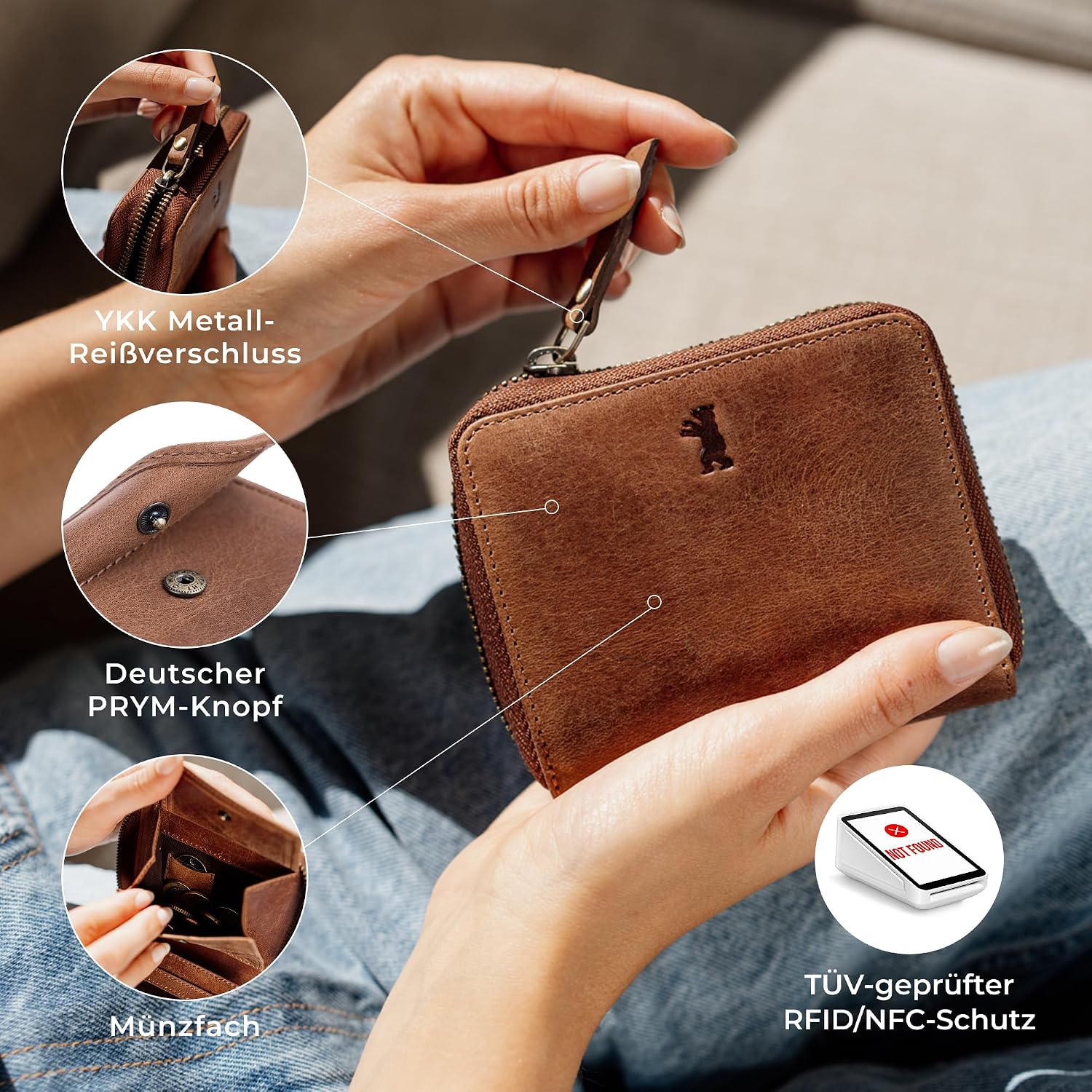 Thumbnail 5 de Berliner Bags Vintage Geldbörse Palermo: handgefertigte Damenbörse aus Büffelleder mit RFID-Schutz