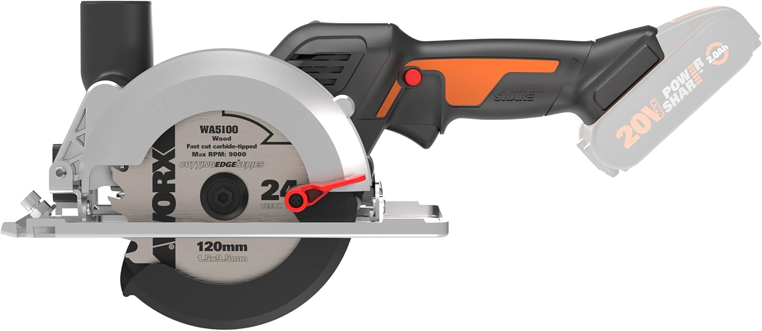 Thumbnail 6 de WORX WX437 Scie circulaire 800W – Profondeur de coupe jusqu’à 43 mm, livré avec guide et adaptateur aspirateur