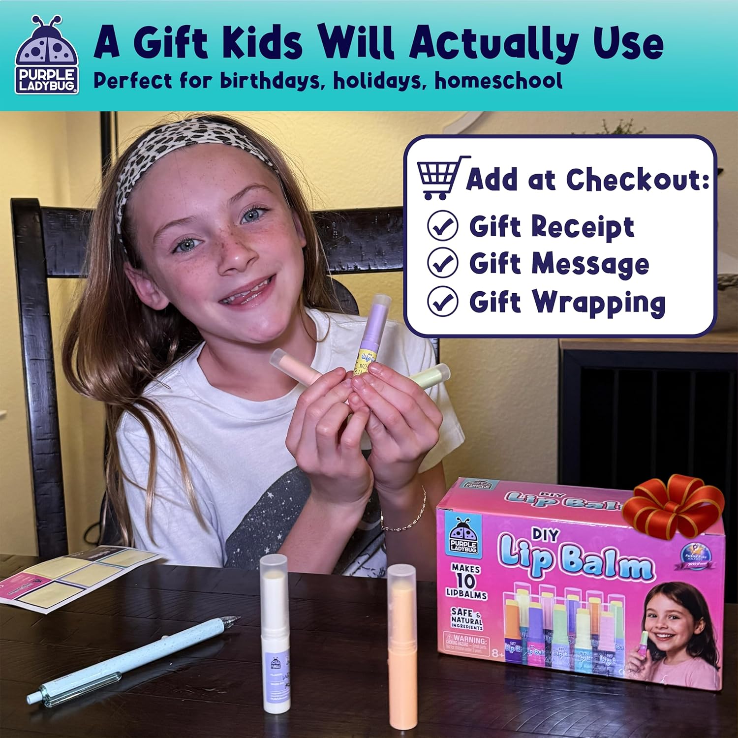 Detalle 2 de Purple Ladybug DIY Lip Balm Making Kit for Kids (Easter & Birthday Gifts) — Make 10 Personalized Balms with 3 Flavors