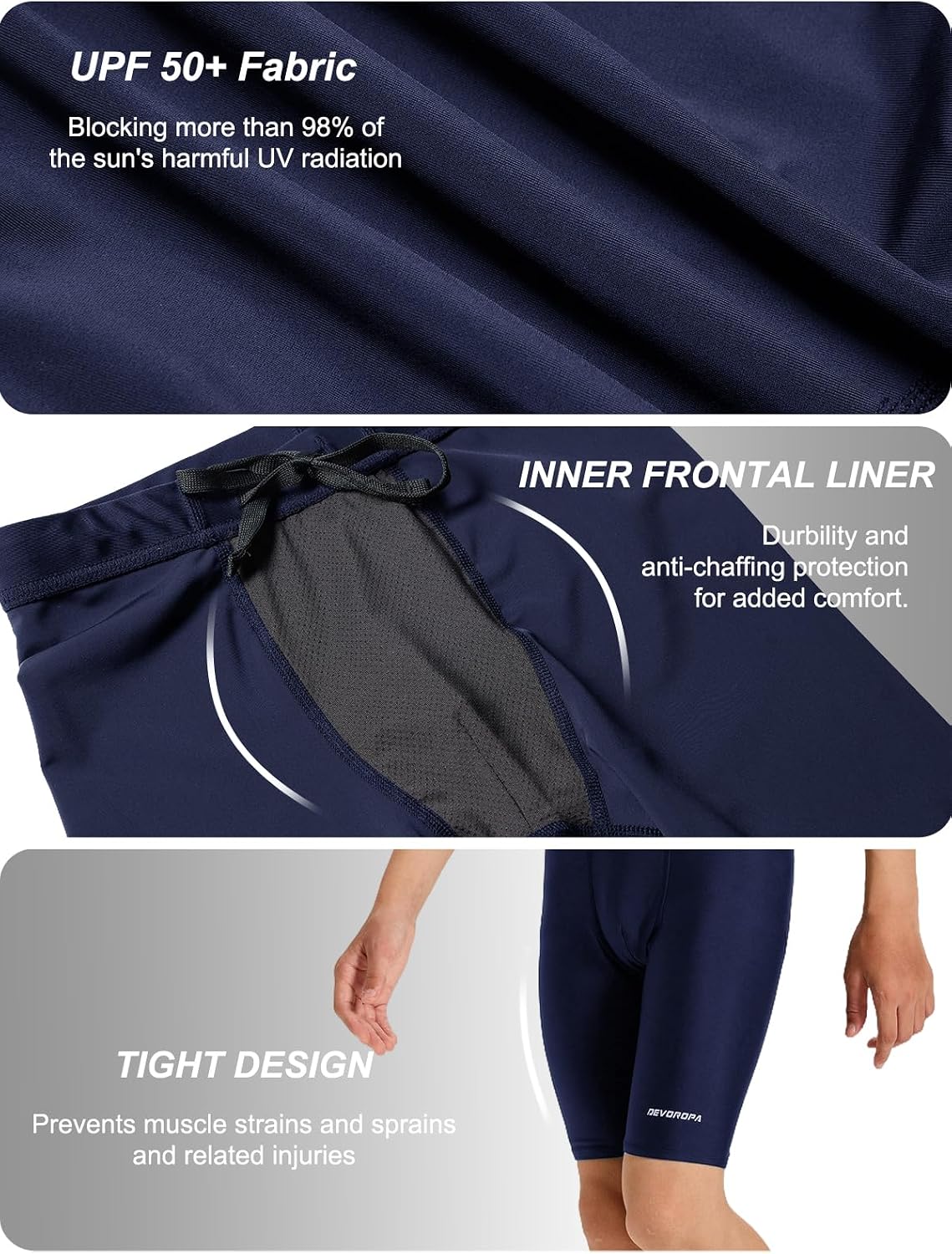 Detalle 1 de DEVOROPA Boys Swim Jammers, Youth Racing Shorts with UPF 50+ and Quick-Dry Fabric
