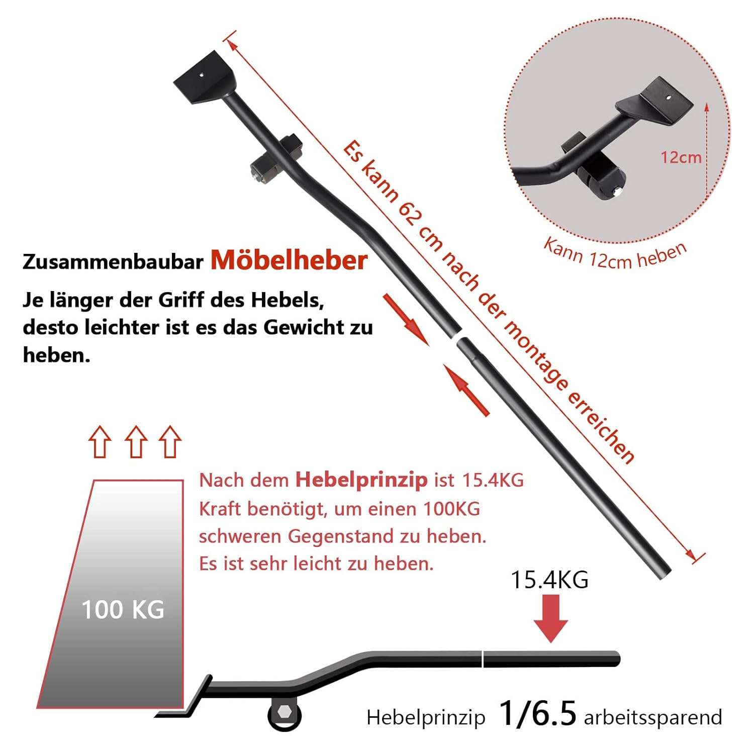 Detalle de ONEON Möbel-Transportrollen-Set mit 360° drehbaren Rädern und ausziehbarem Möbelheber (bis 300 kg)