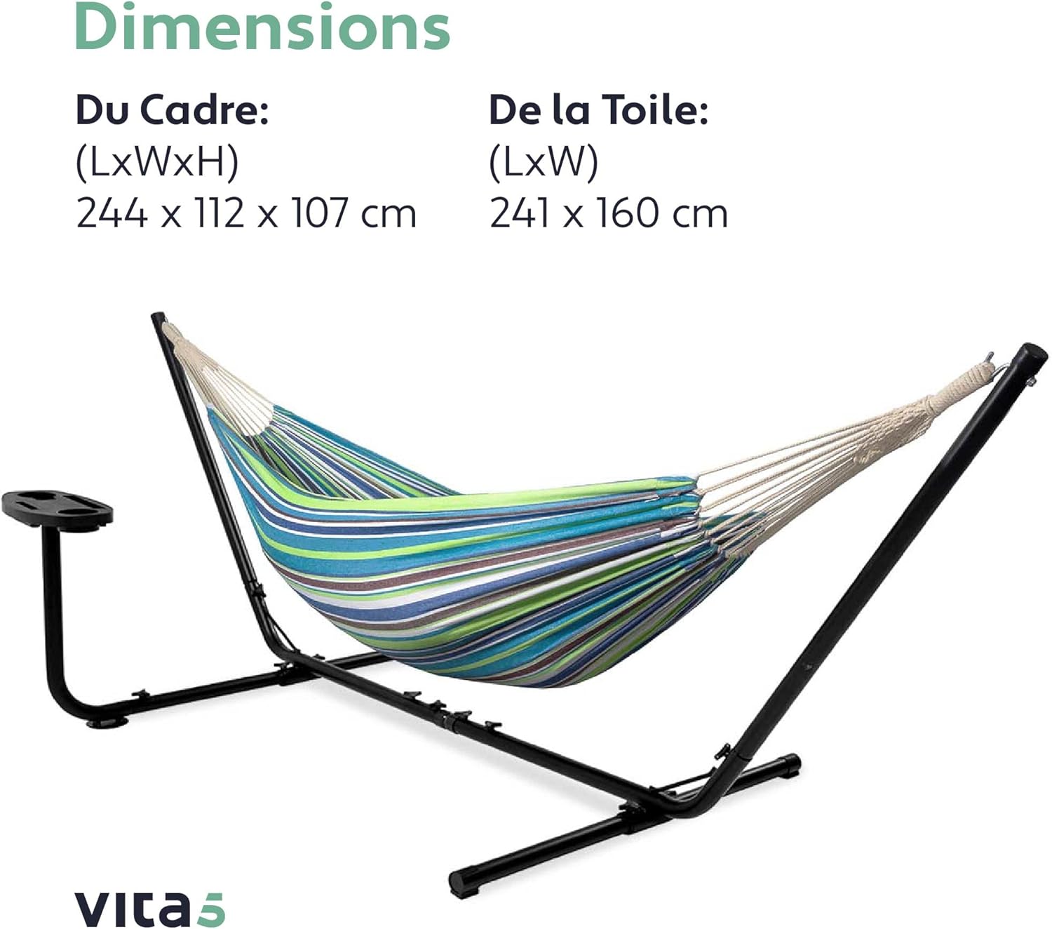 Thumbnail 6 de Vita5 Hamac sur Pied Extérieur – Duo confortable avec toile en coton, cadre en acier et sac de transport