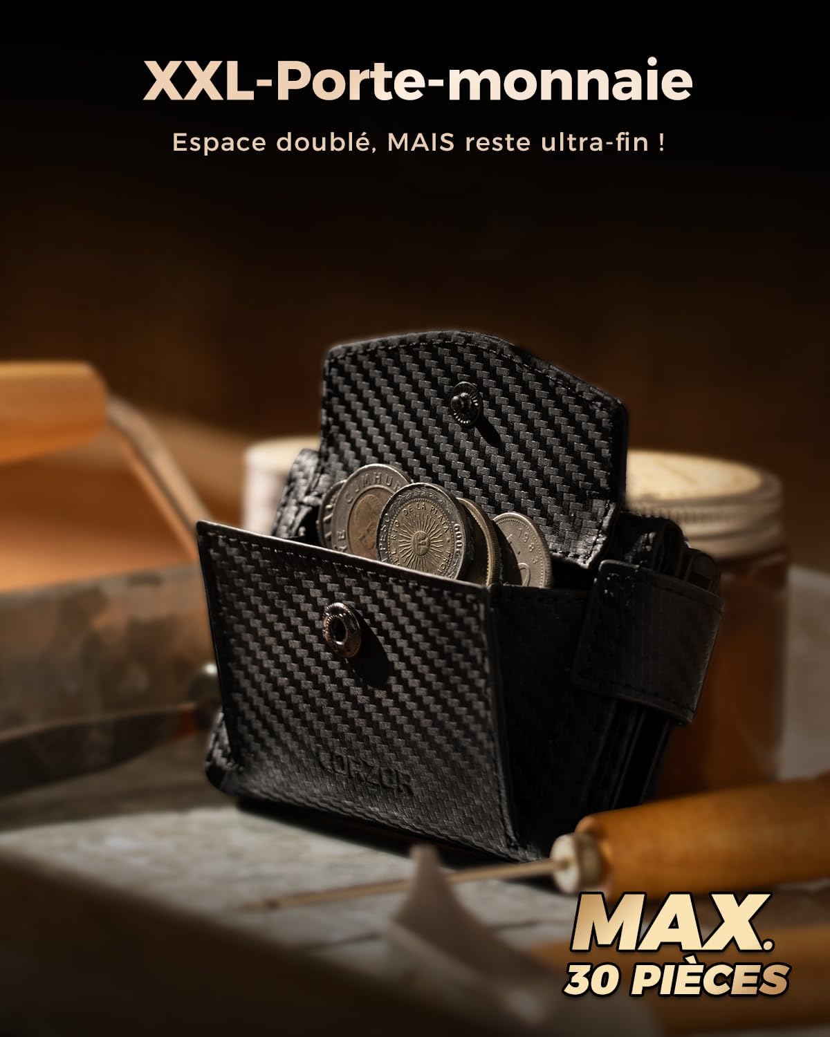 Detalle 2 de LORZOR Portefeuille Homme XXL avec Porte-Monnaie et RFID – Cuir Véritable, Fin et Sécurisé
