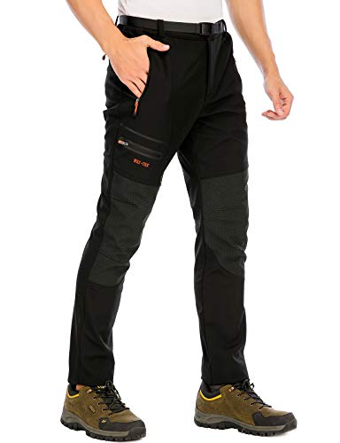 Detalle de DAFENP pantalón de trekking softshell para hombre, negro, talla M y forro polar
