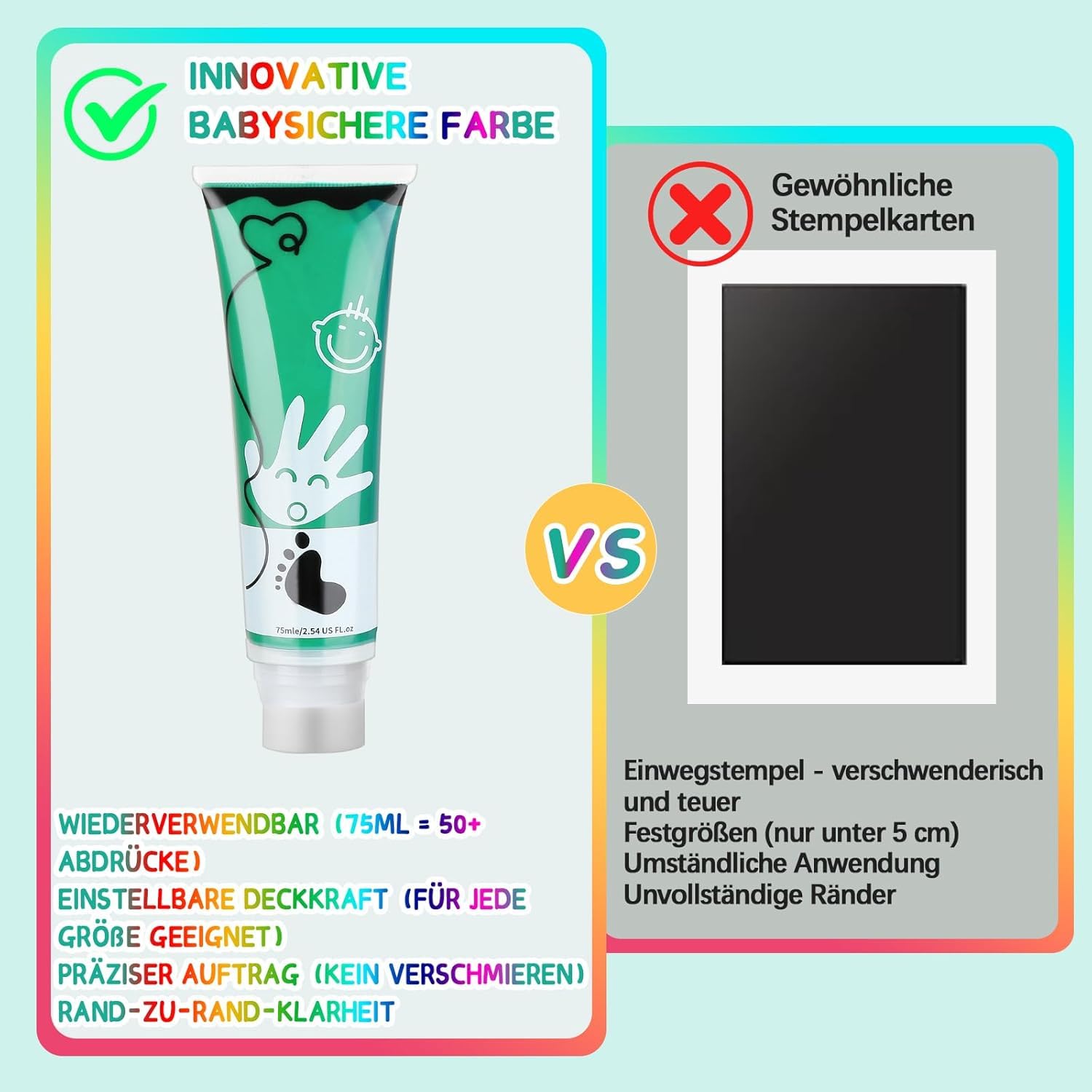 Thumbnail 3 de TOGOU2S Baby-Fußabdruck-Farbe mit Schwammaufsatz (75 ml) – Stempelfarbe für Hand- und Pfotenabdrücke, ungiftig & hautnah