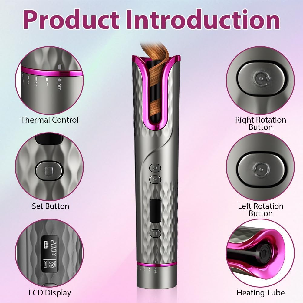 Thumbnail 6 de flintronic Flintronic fer à boucler automatique sans fil en céramique, USB rechargeable (6 réglages température & minuteur)