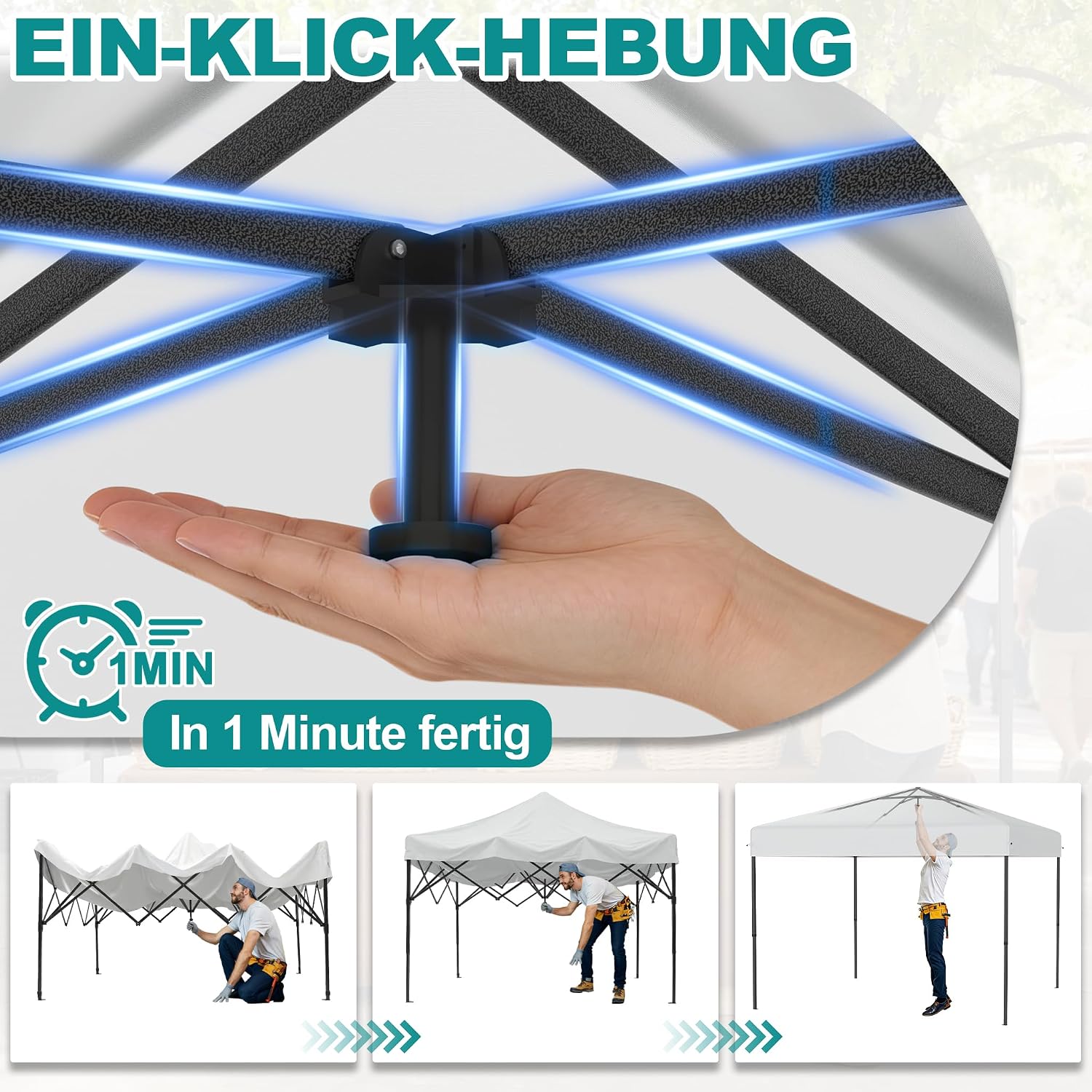 Thumbnail 6 de LZQ HKAN-(ZP10115WH) 3 x 3 m Pop-Up Gazebo with One-Touch Lift