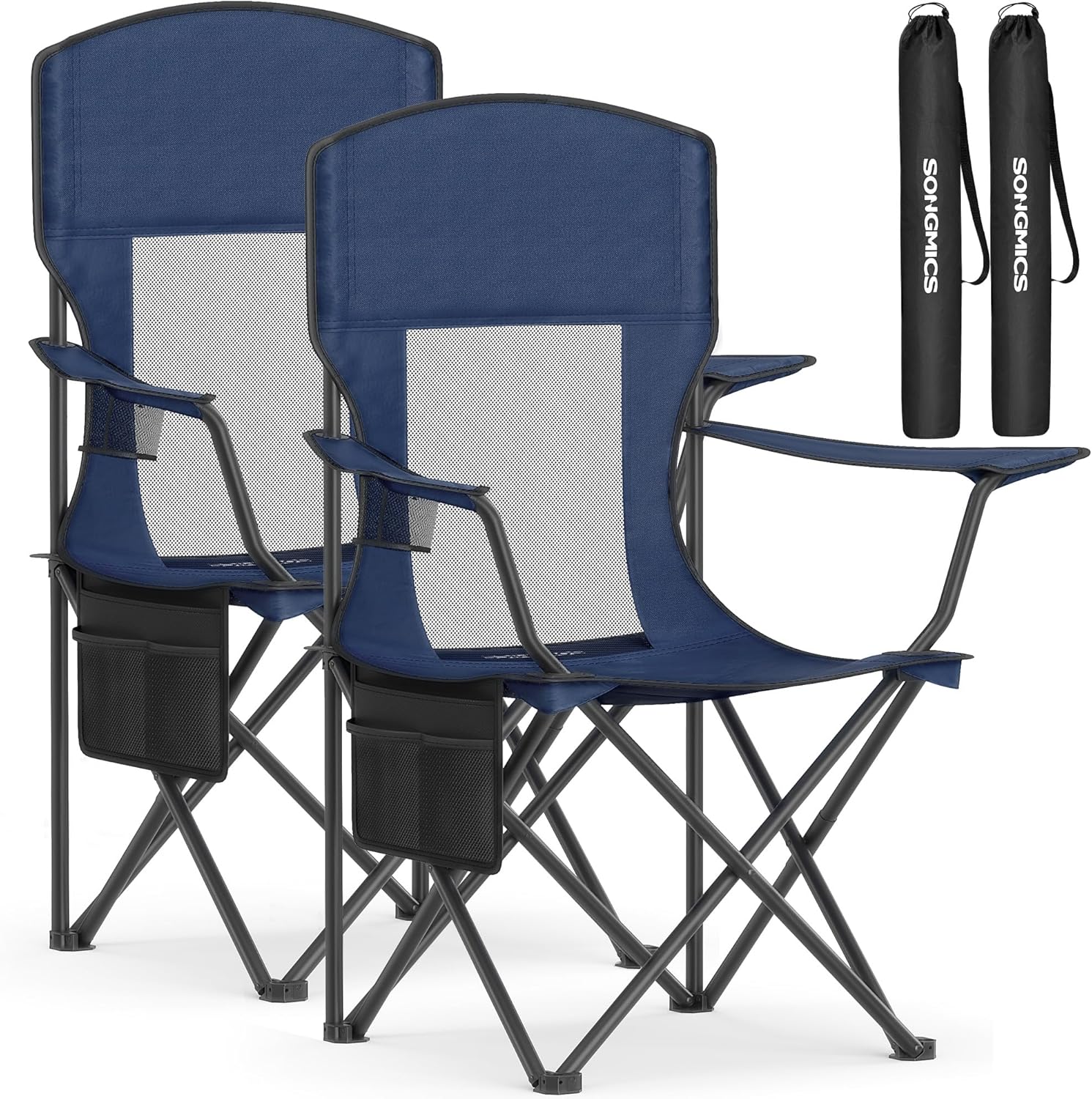 Detalle de SONGMICS Breathable Camping Chairs (Set of 2) UGCB028Q01 with Adjustable Armrests, Drink Holder, High Back