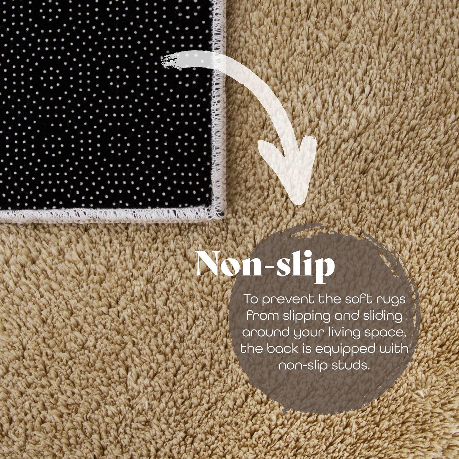 Detalle 2 de TT Home Wohnzimmer-Teppich Kurzflor mit Anti-Rutsch-Rückseite, Dunkelbeige, 200 cm rund