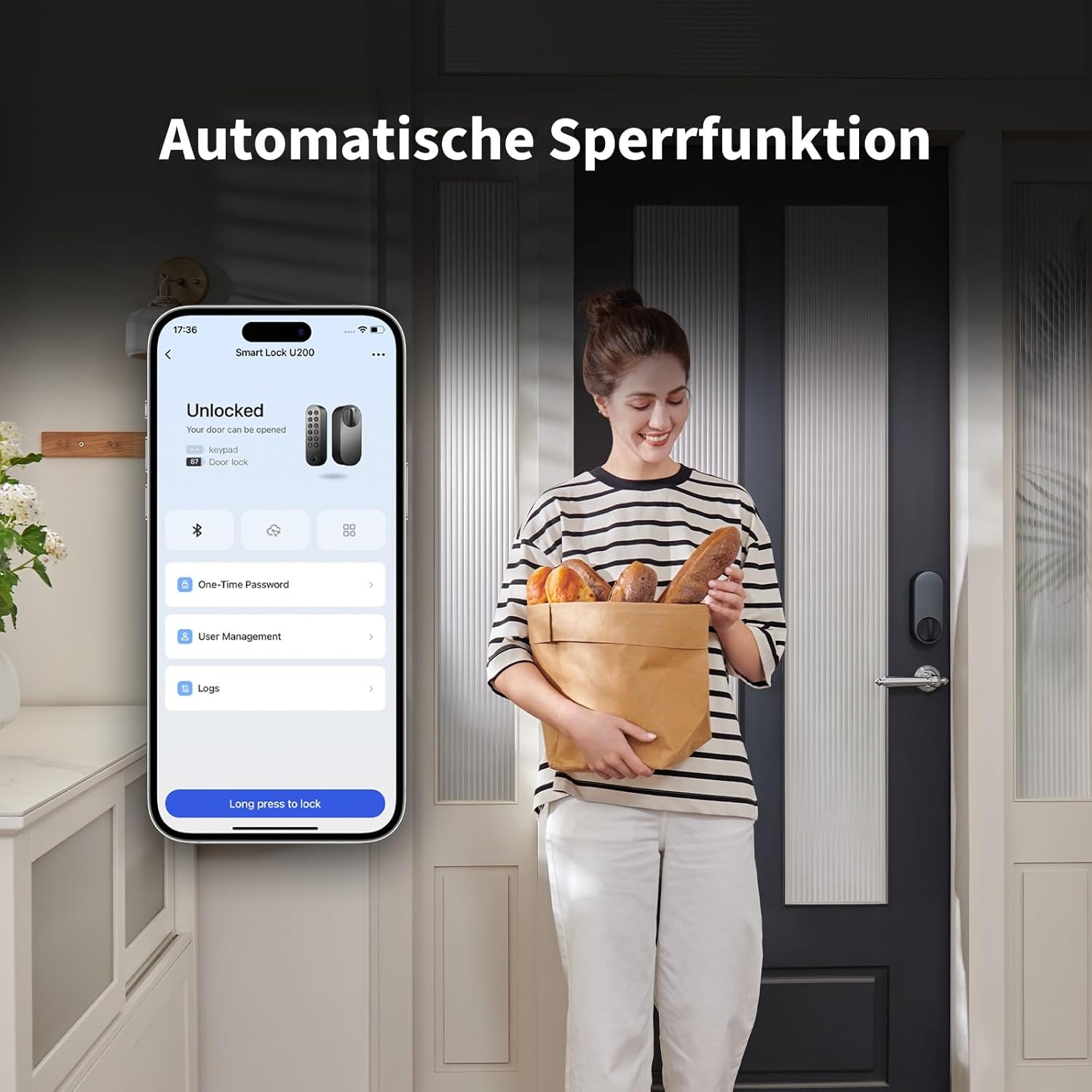 Thumbnail 6 de Aqara Smart Lock U200 mit Fingerabdruck – Matter over Thread, Apple Home Key & Akku, kompatibel mit HomeKit, Google Home, Alexa und SmartThings (schwarz)