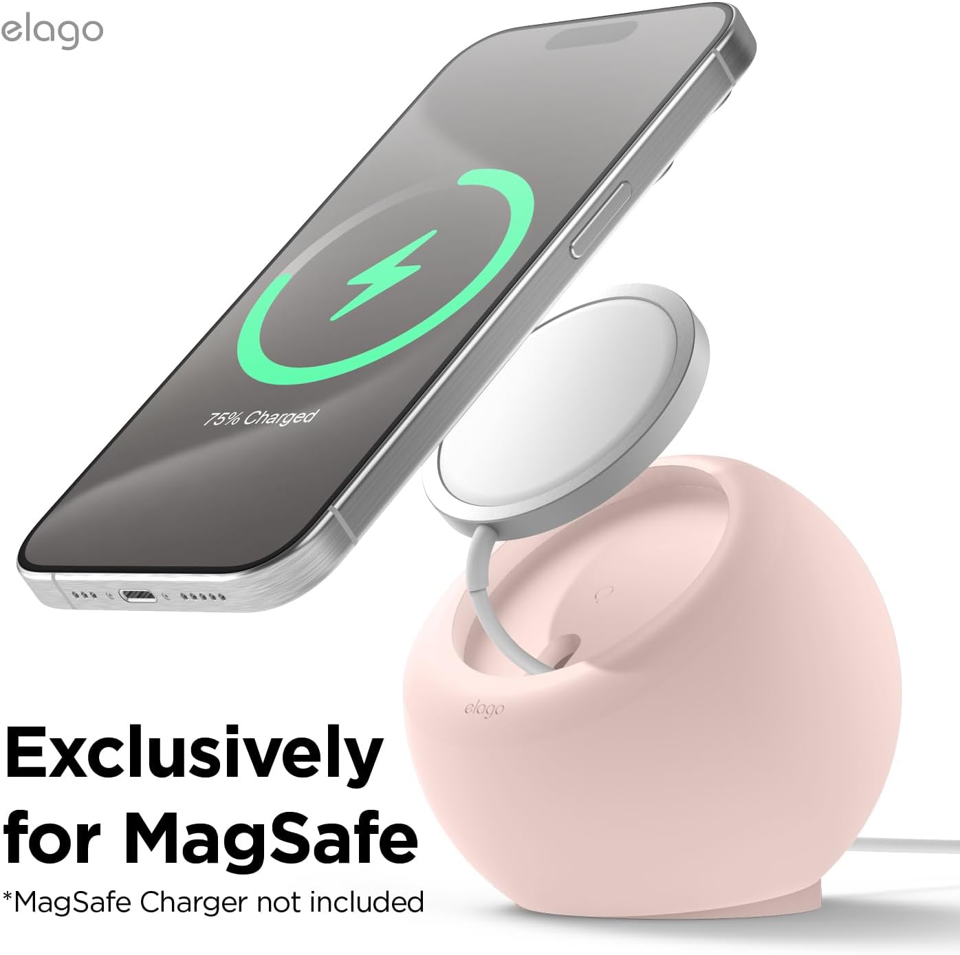 Thumbnail 2 de elago MS2 Supporto di Ricarica Wireless per MagSafe con silicone premium (Sand Rosa) – modalità StandBy, caricatore non incluso