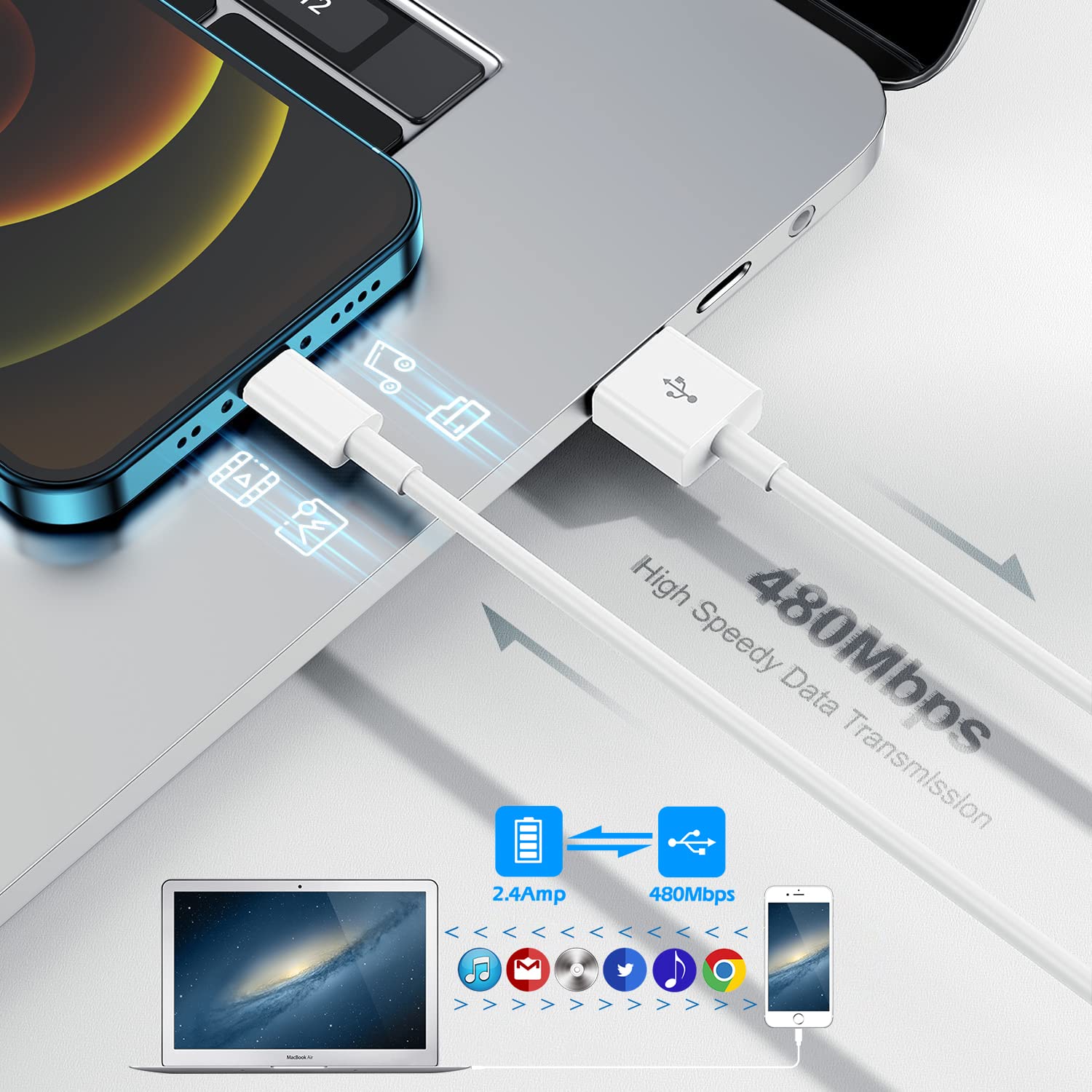 Detalle de Apple Lightning Cable 3ft 3-Pack fast charging