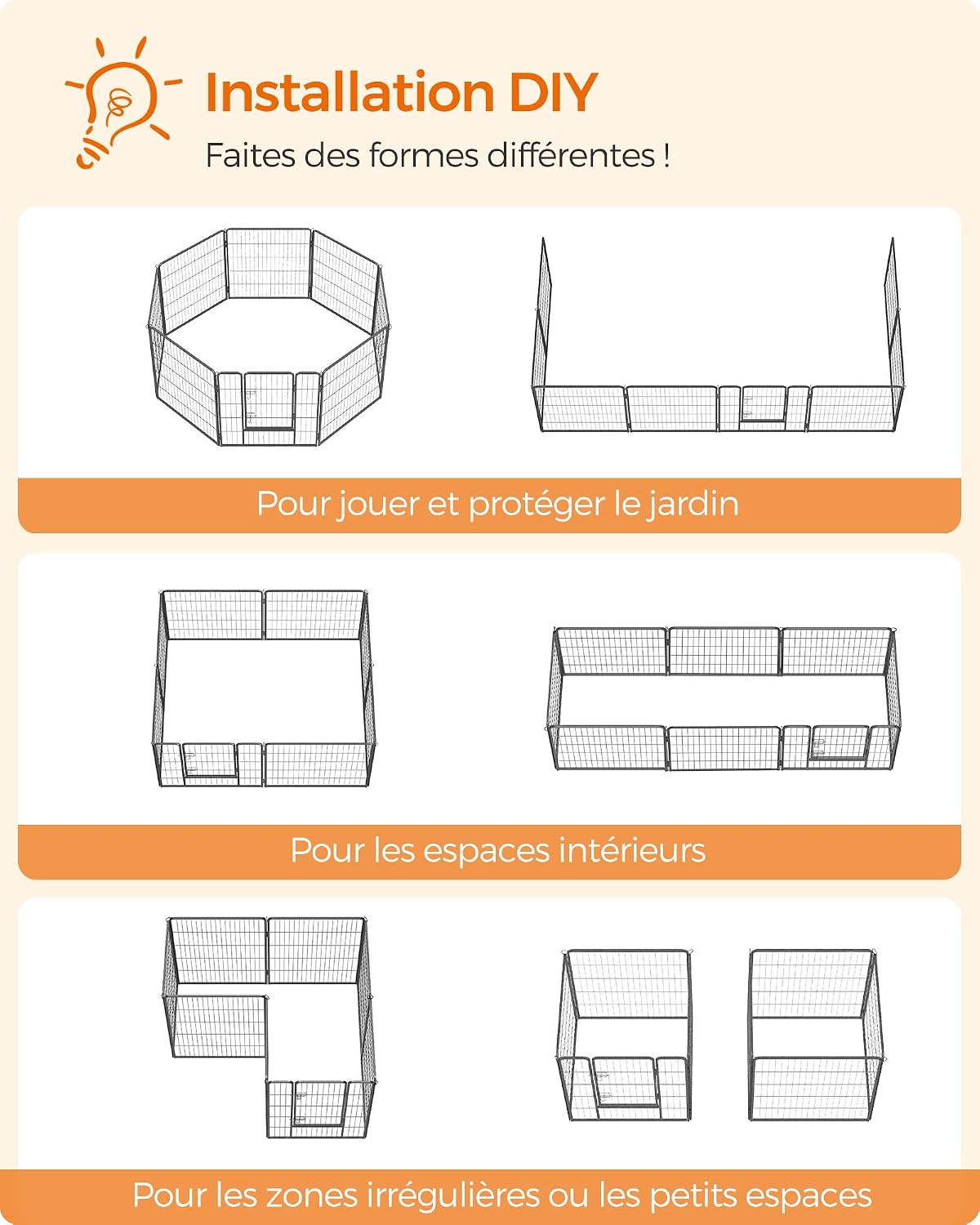 Thumbnail 3 de Feandrea Parc pour Chien – Enclos modulable en 8 panneaux 77 x 80 cm, double verrou en L