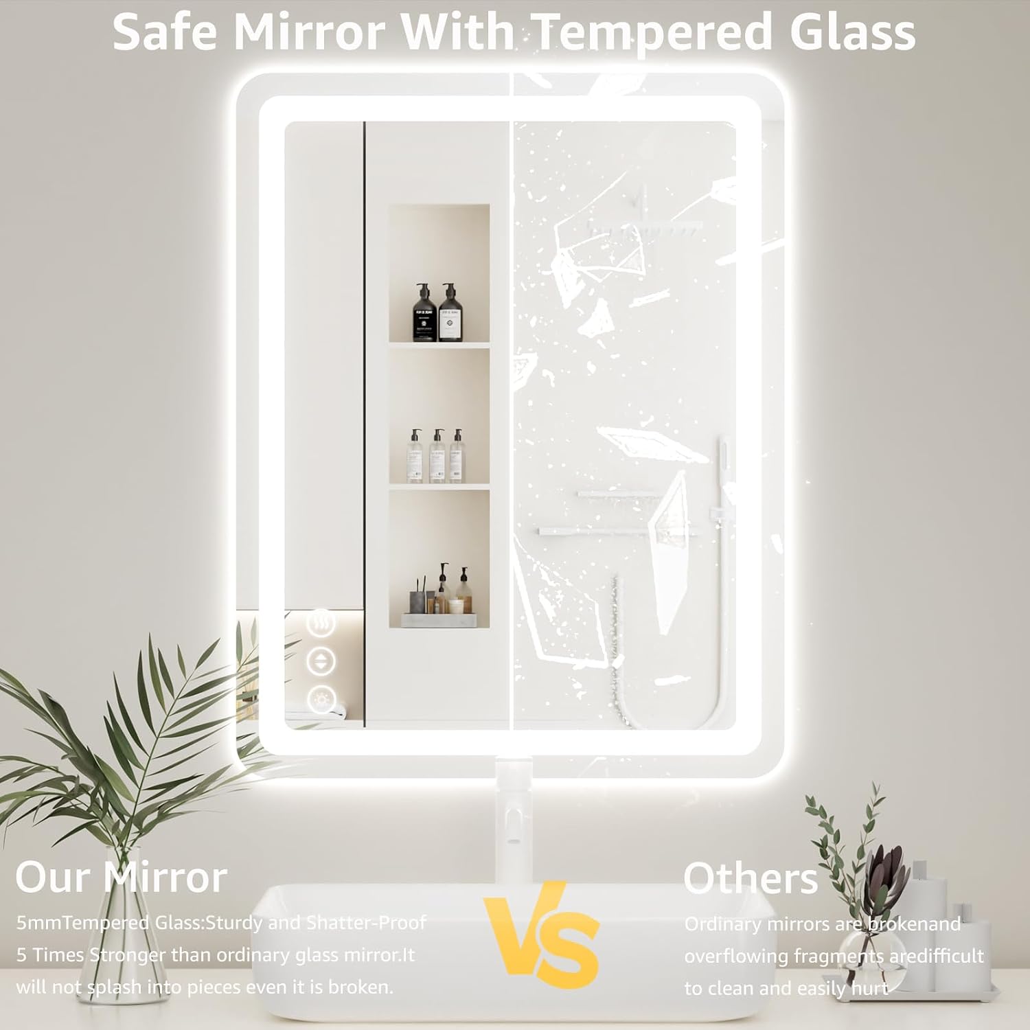 Thumbnail 4 de 40" x 30" LED Bathroom Mirror with Tri-Color Lighting 🪞