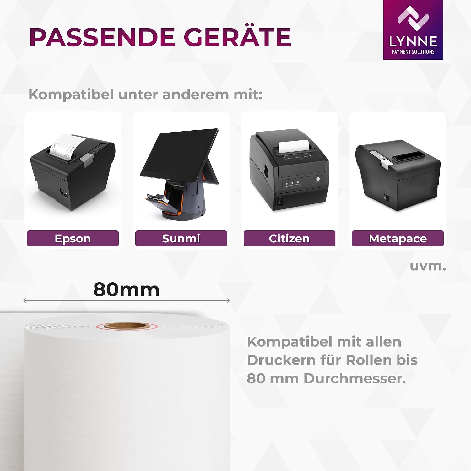 Detalle 2 de Thermorollen 80 mm × 80 m × 12 mm (80×80×12) – BPA-frei, 50 Stück von Lynne Payment Solutions