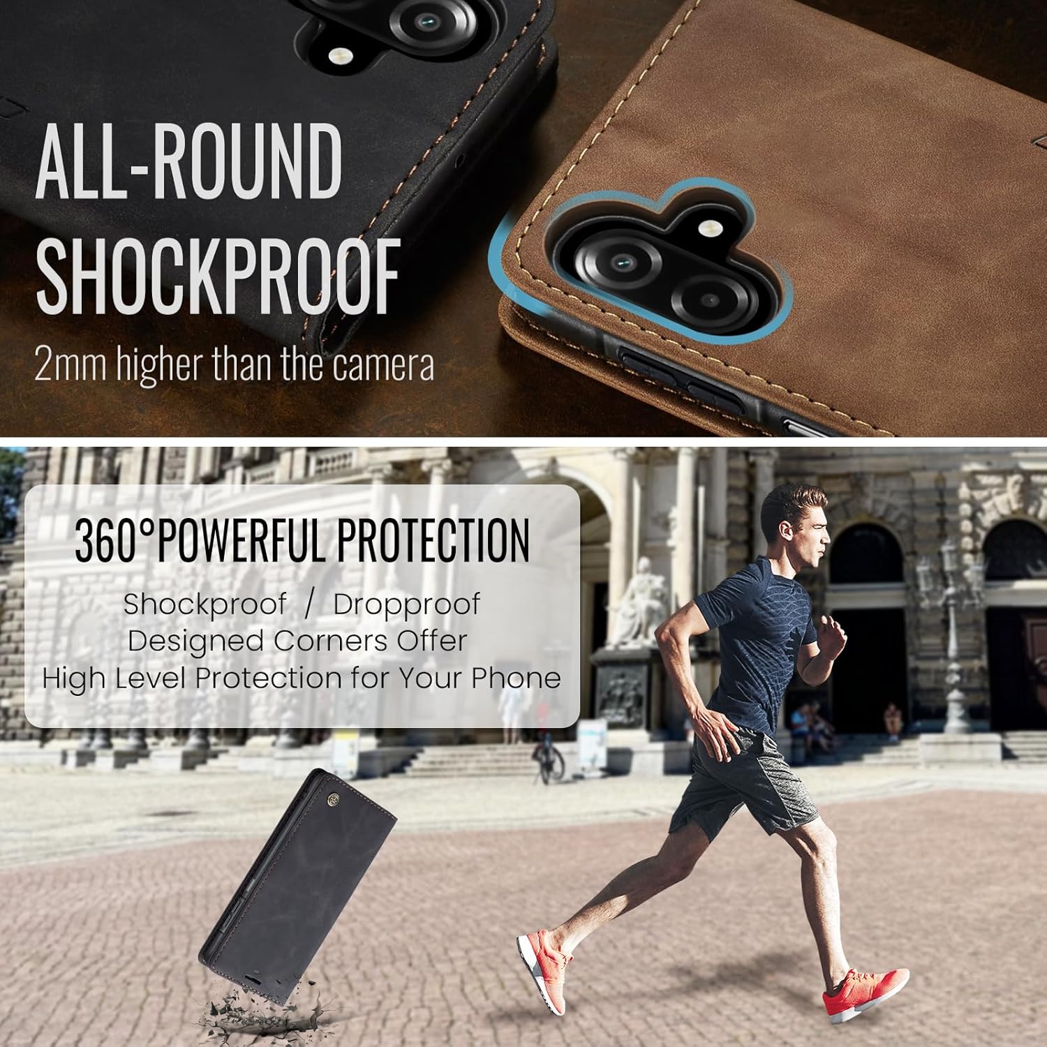 Thumbnail 1 de Monweicz Handyhülle für Samsung Galaxy A07 – klappbares Flip Case mit Kartenfach, Magnetverschluss & Standfunktion (Schwarz)