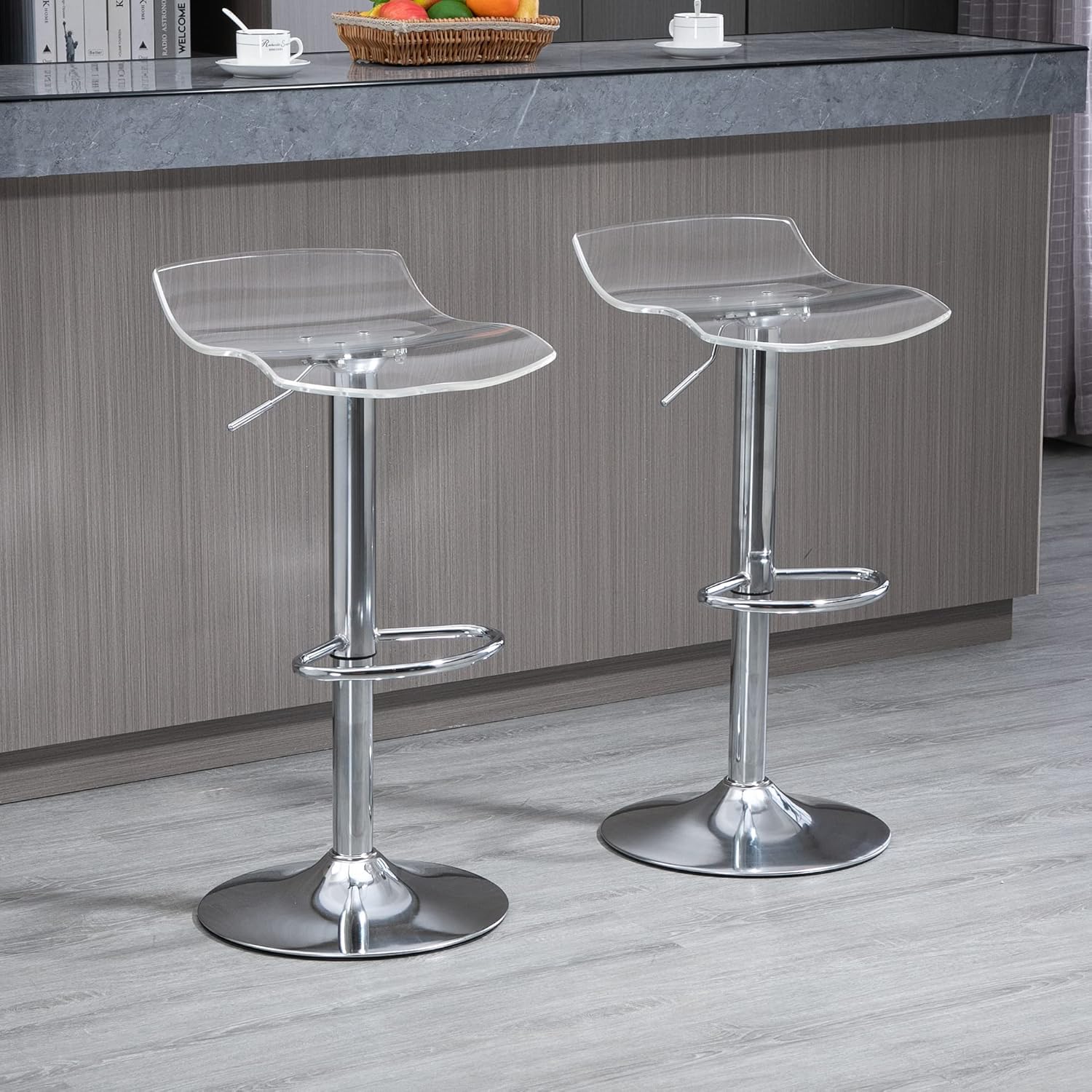 Thumbnail 1 de HOMCOM Lot de 2 tabourets de bar design transparents, assise acrylique pivotante 360° et hauteur réglable