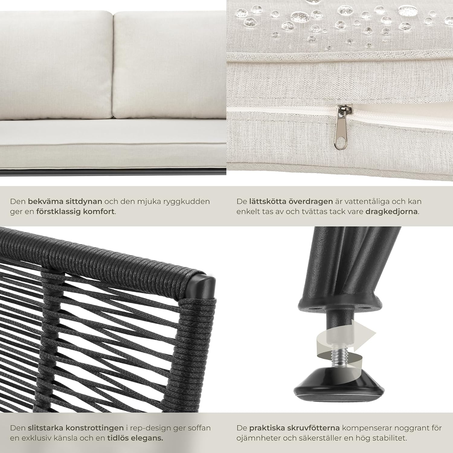 Detalle 2 de tectake 405464 loungesoffa i konstrotting med armstöd och tjocka dynor