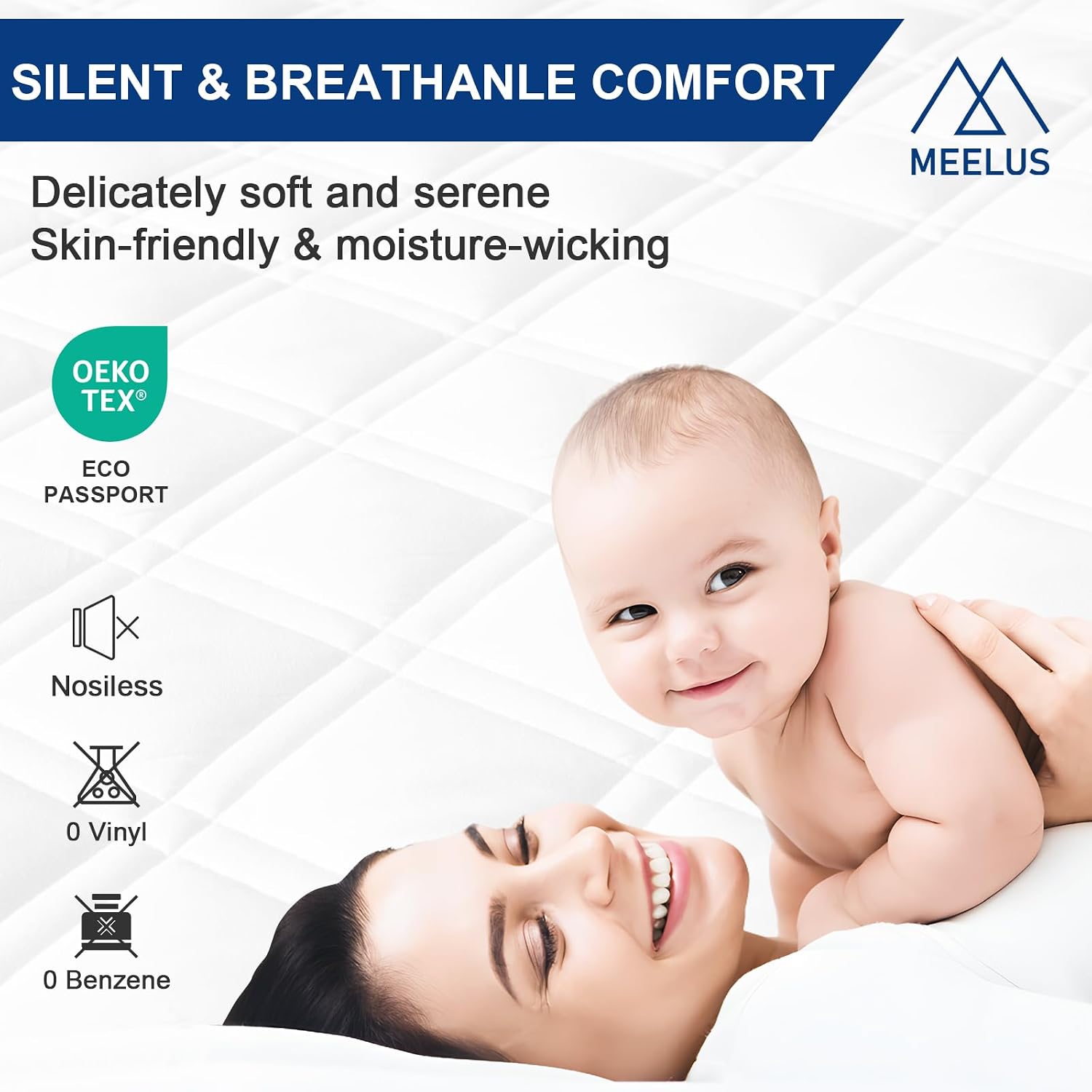 Detalle de MEELUS Queen Waterproof Mattress Protector, Quilted Surface, Deep Pockets