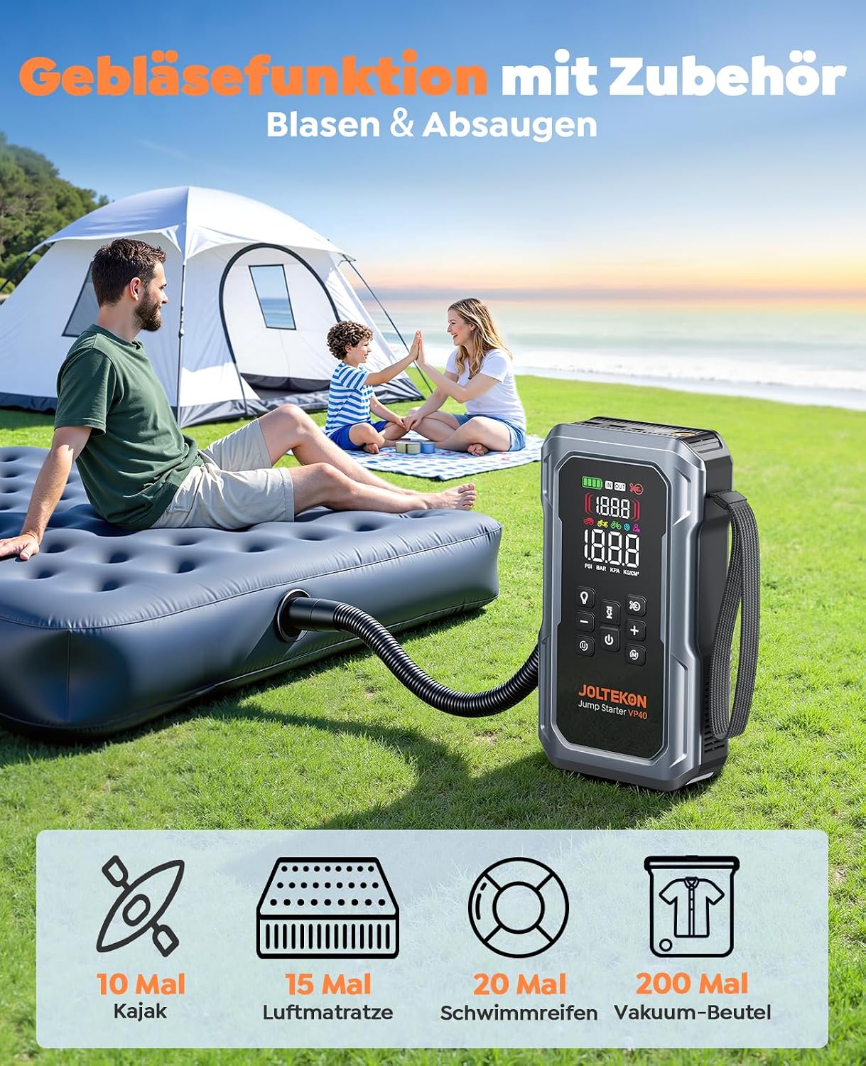 Detalle de 7000A Joltekon VP40 Starthilfe Powerbank – Startklar für Pkw, 12V Benzin/Diesel bis 12L