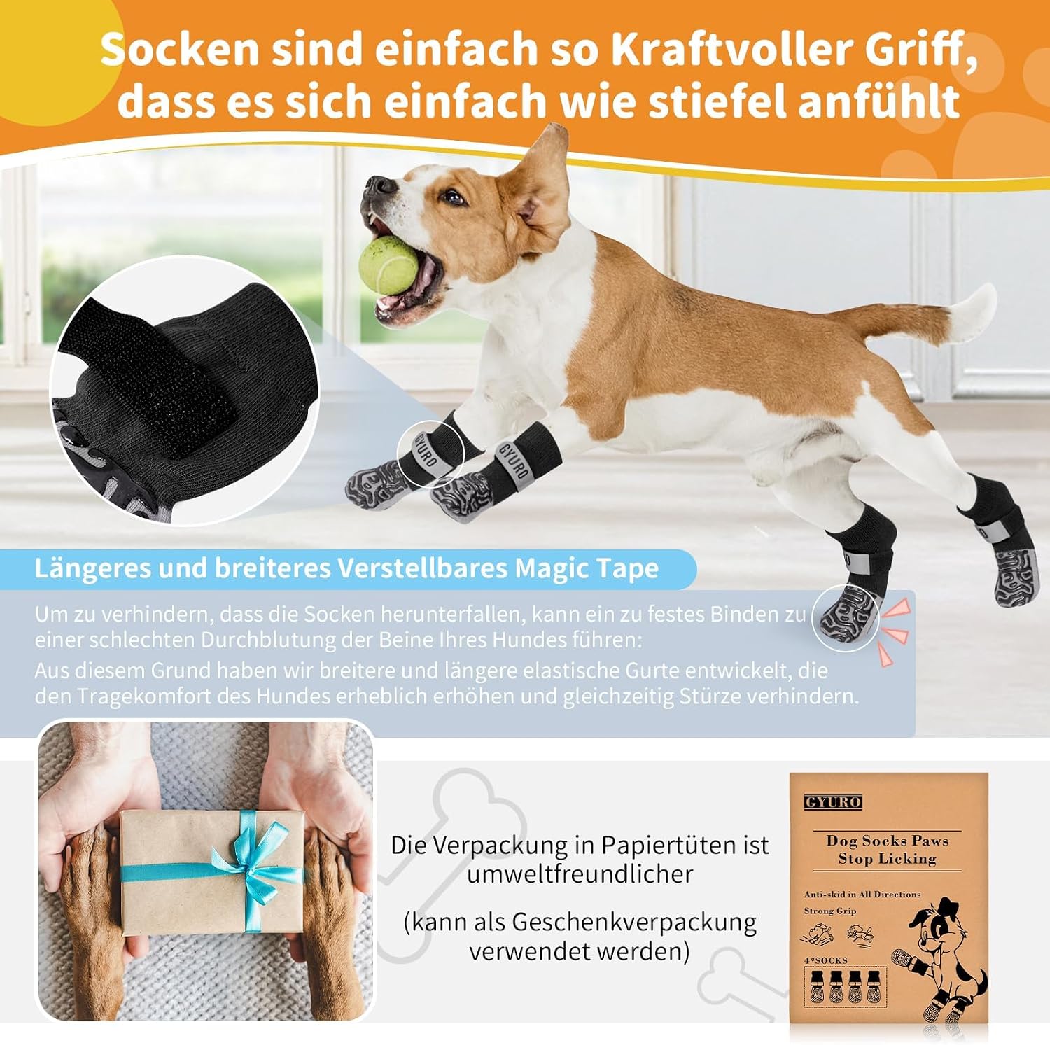 Thumbnail 6 de GYURO Hundesocken 2 Paar mit Klettverschluss XL