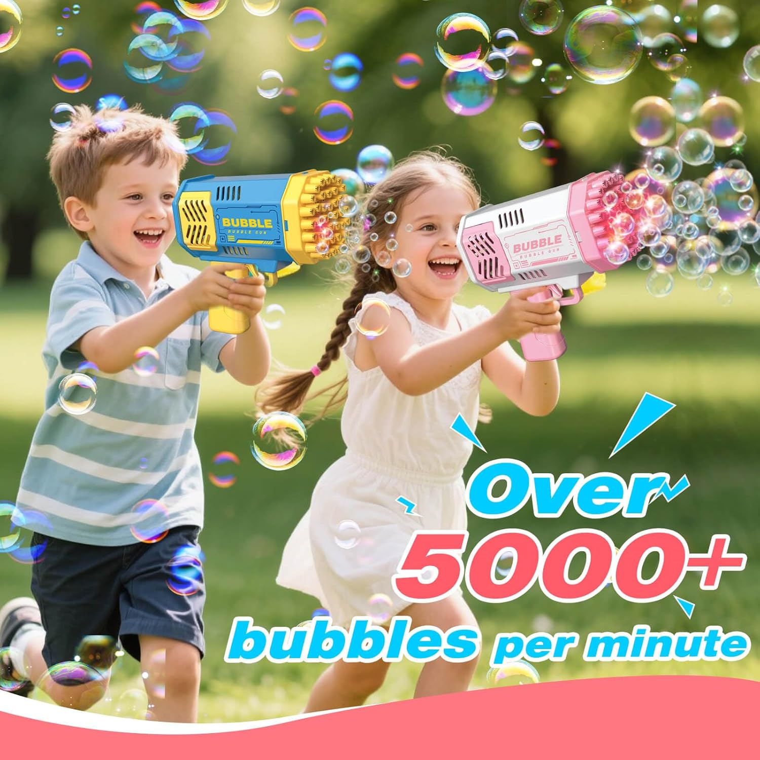 Detalle de JONEG Two-Pack Bubble Machine for Kids (Ages 3–8) – 2 Piece Set with Refills