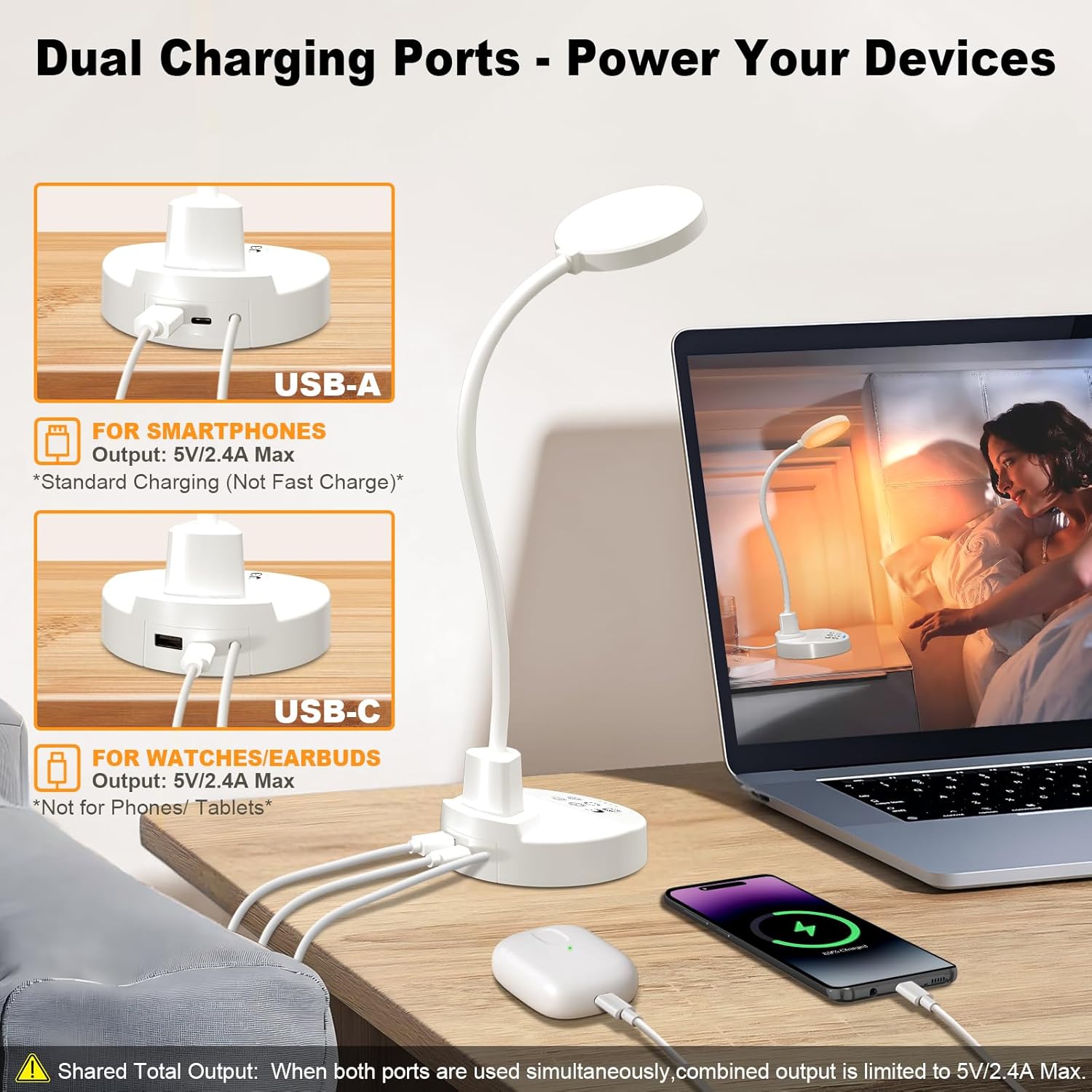 Thumbnail 3 de ZAPLIT ZAPLIT 15W lampada da scrivania LED con USB-A/USB-C, dimmer e timer