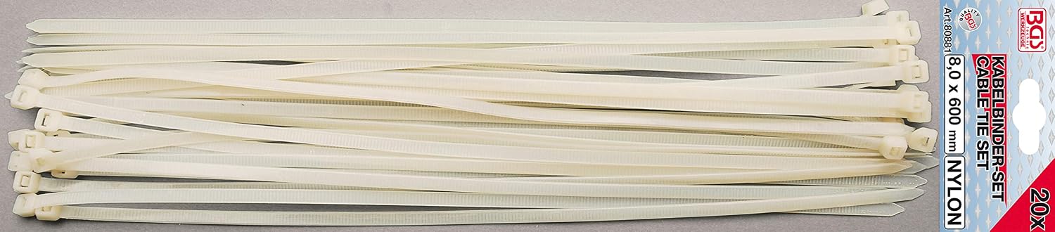 Detalle 2 de BGS 80878 Kabelbinder-Sortiment, 30-tlg., weiß, 8,0 x 400 mm – Nylon 66