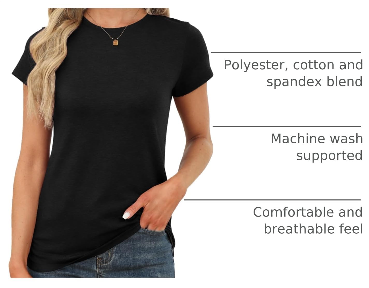 Thumbnail 3 de Memorose Women’s Short Sleeve Tops — Summer Tees with Round Neck Fit