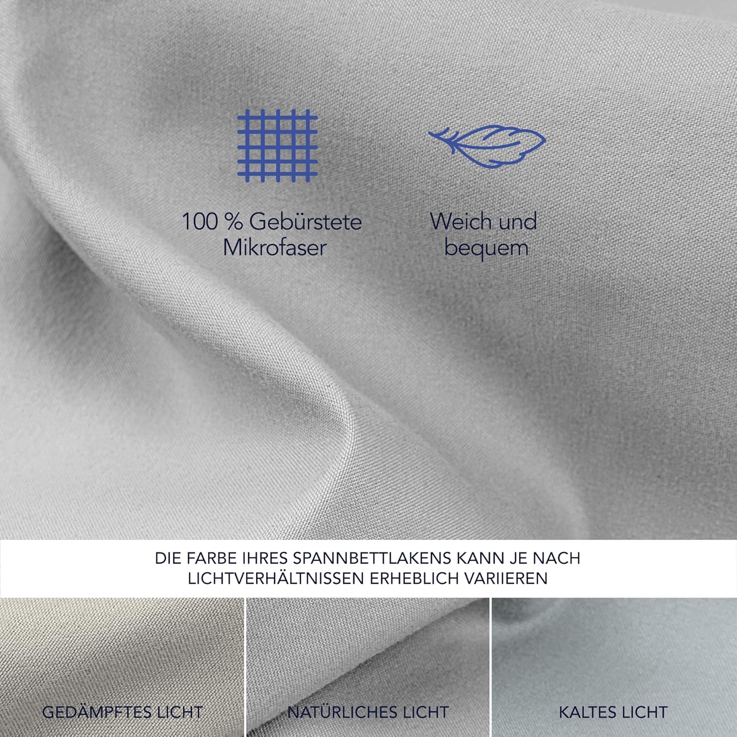 Thumbnail 3 de Dreamzie Spannbettlaken 90x200 cm aus Mikrofaser für dicke Matratzen (Oeko-Tex), grau