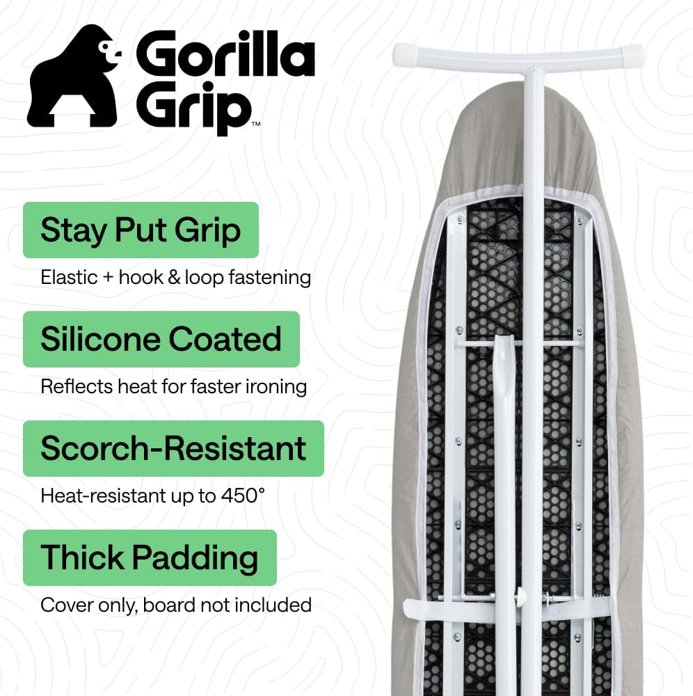 Detalle de Gorilla Grip The Original Ironing Board Cover and Pad (Silicone Coating, 400°F Scorch Resistant) Silver 15x54