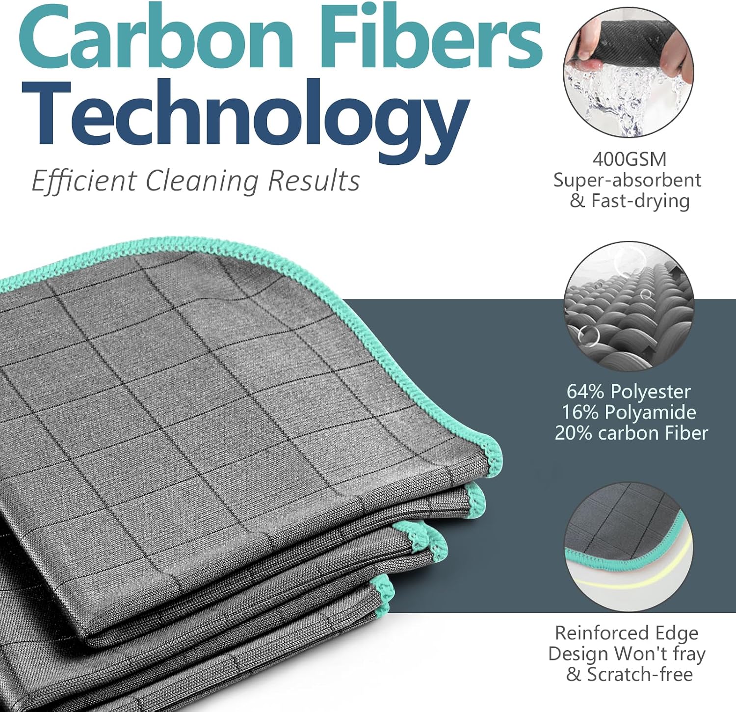 Detalle 2 de Airlab Panni Magic Microfibra Carbonio 400 GSM – Panni riutilizzabili per pulire casa, cucina, vetri e superfici delicate